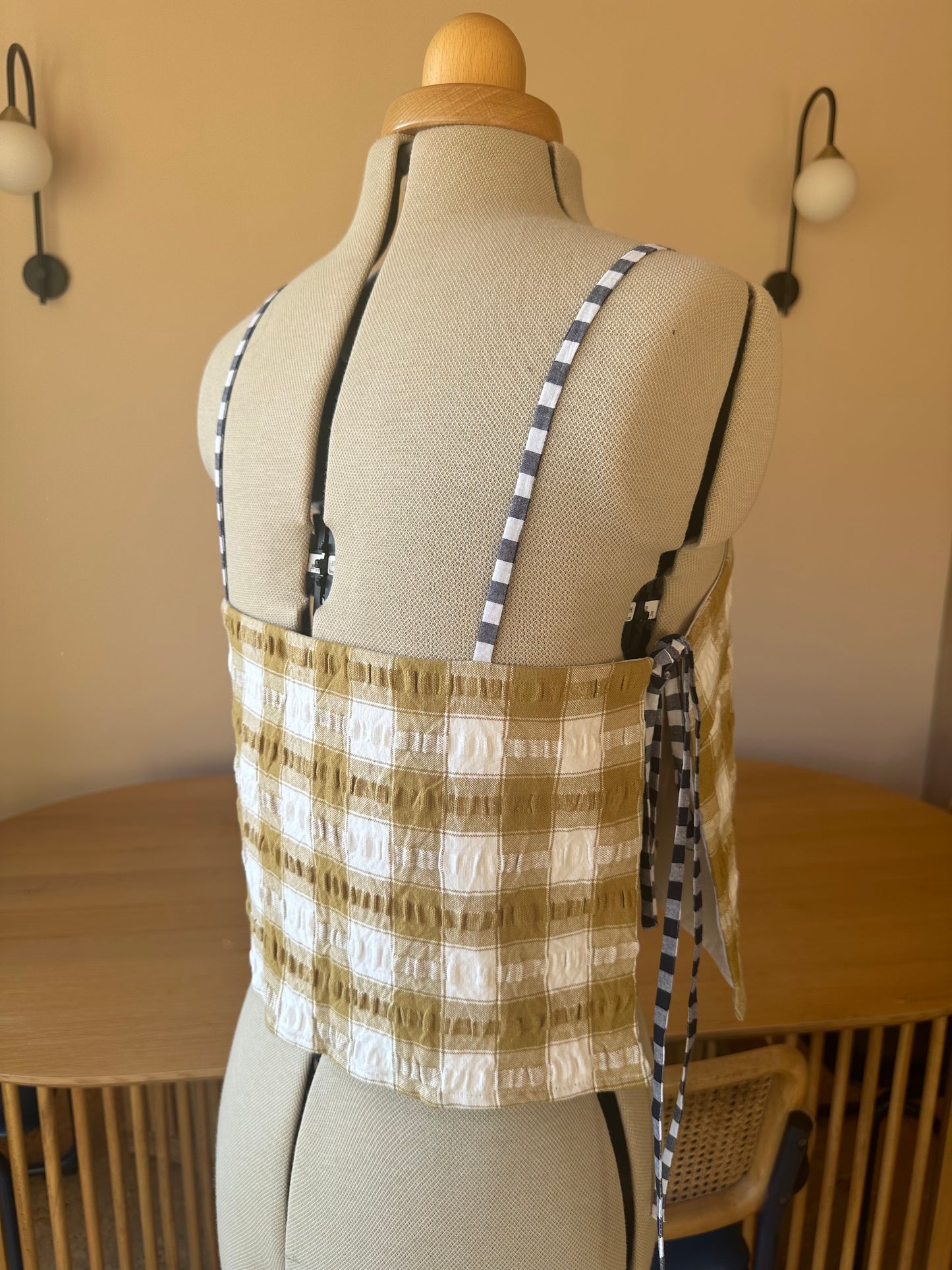 SAMPLE SALE 50% off - Brown Check May Tie Side Cami Size 2 (UK 10-12)