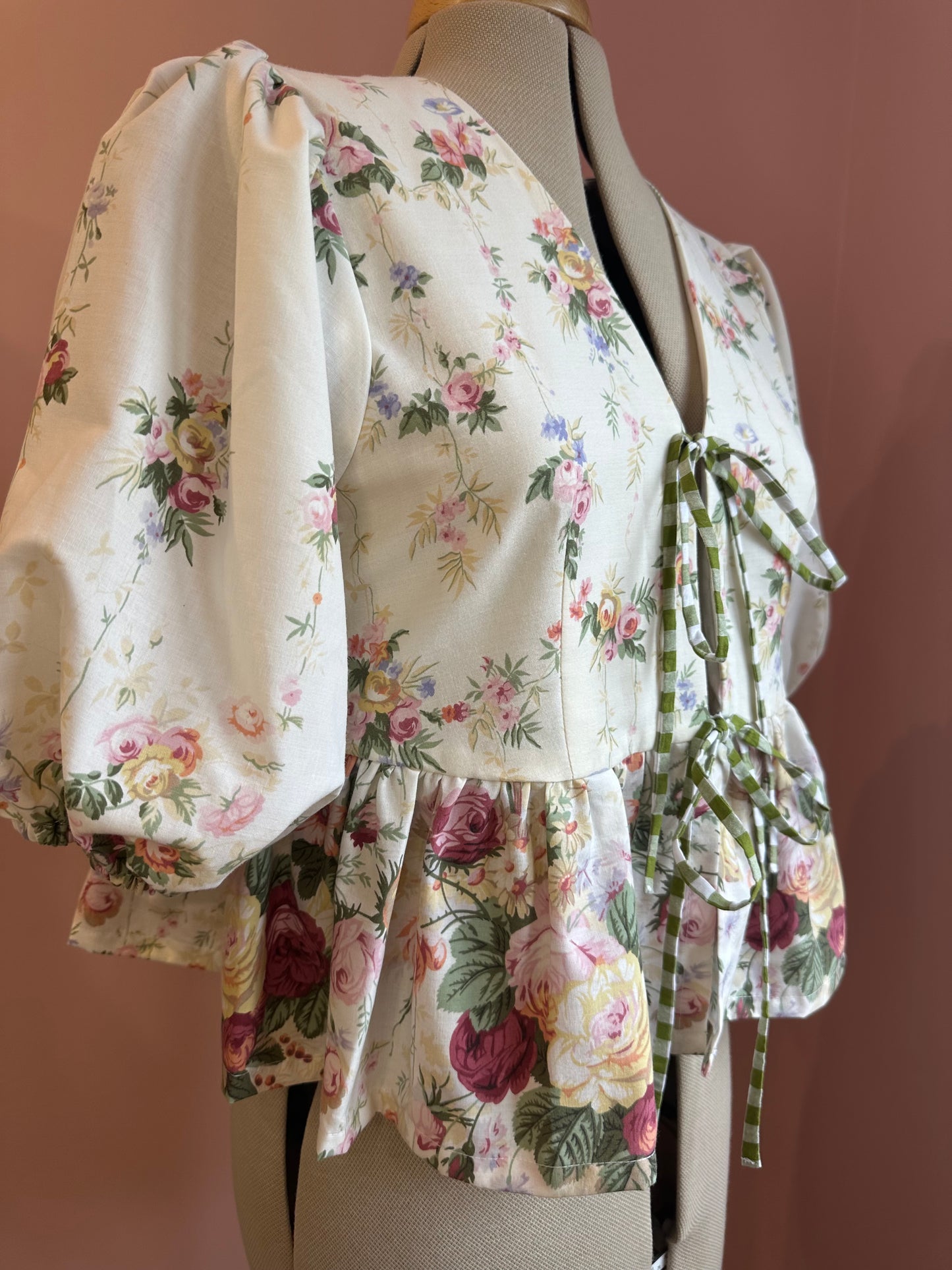 Cream Printed Floral Tie Front Top Size 3 (UK 14-16)