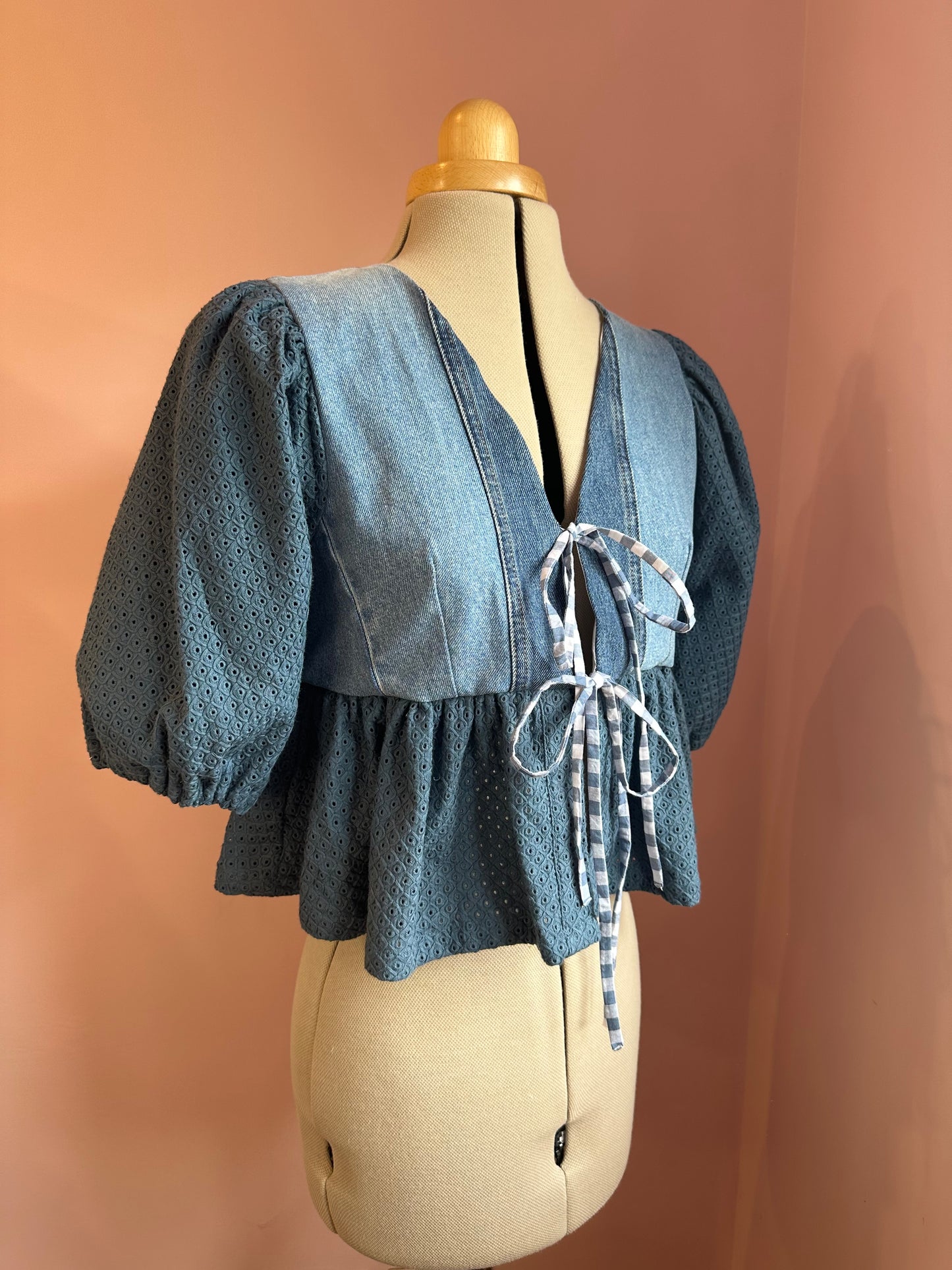 Denim Deadstock Tie Front Top Size 2 (UK 10-12)