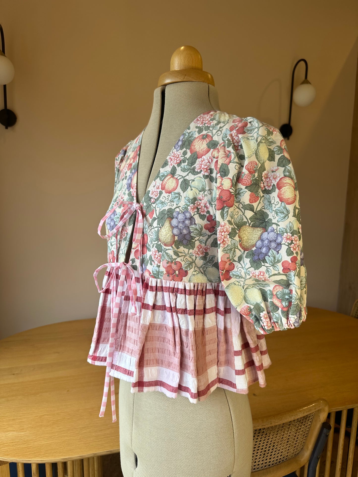 Fruit and Check Tie Front Top Size 1 (UK 6-8)