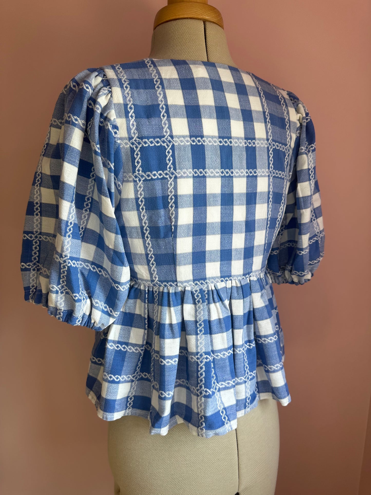 Blue Gingham Tie Front Top Size 1 (UK 6-8)