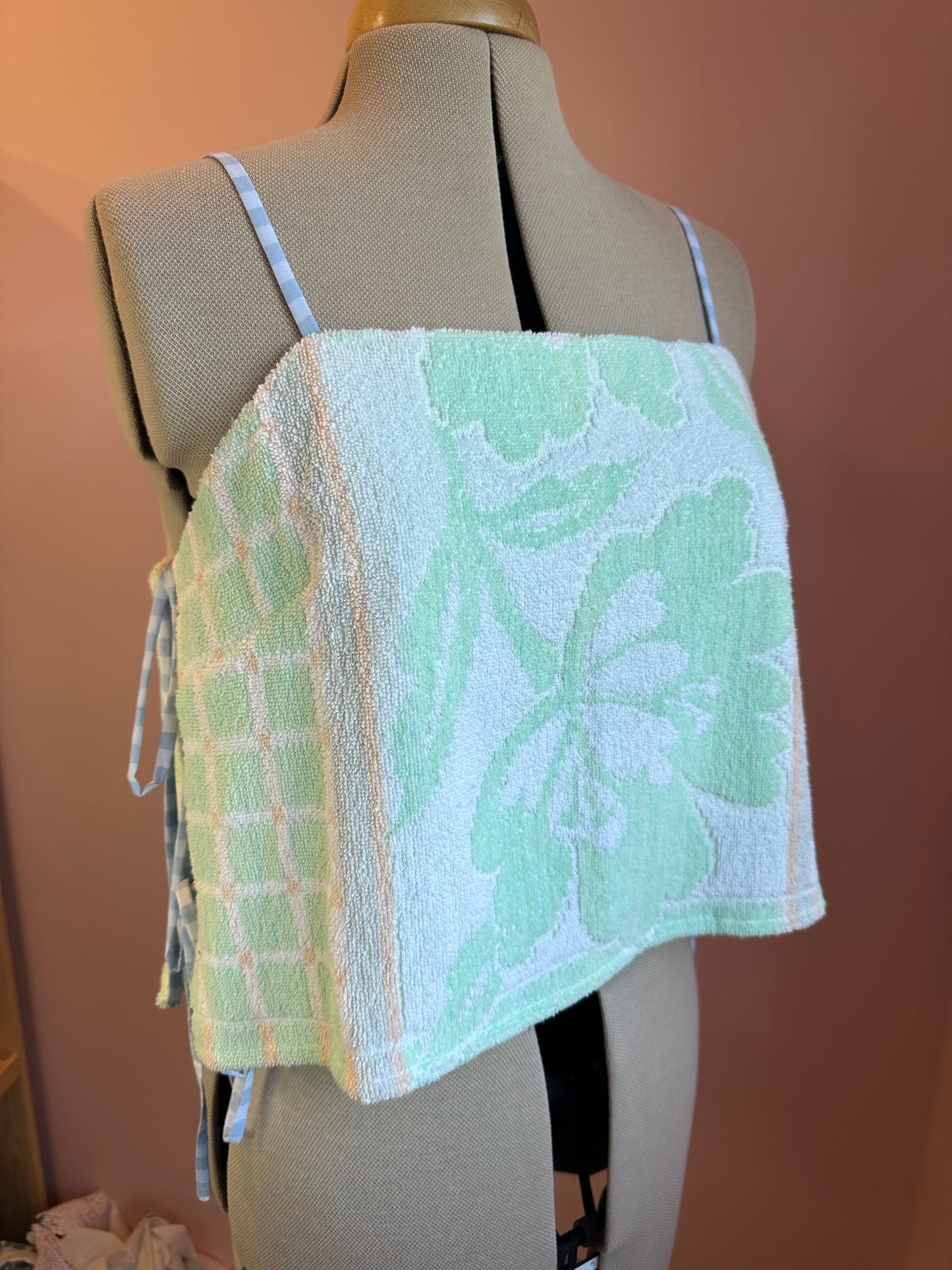 SAMPLE SALE 50% off - Mint and Peach Towelling May Tie Side Cami Size 3 (UK 14-16)
