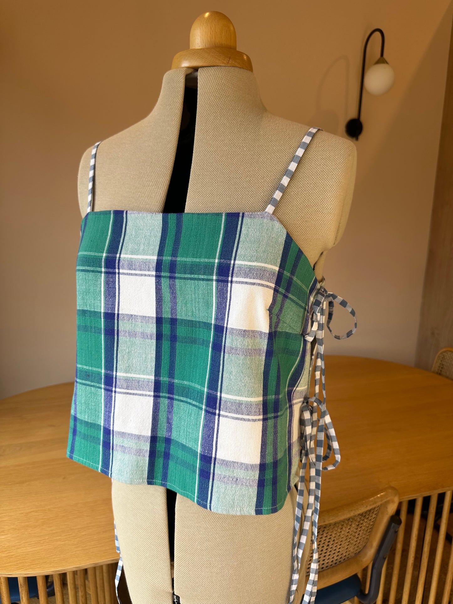 SAMPLE SALE 50% Off - Green Check May Tie Side Cami Size 3 (UK 14-16)