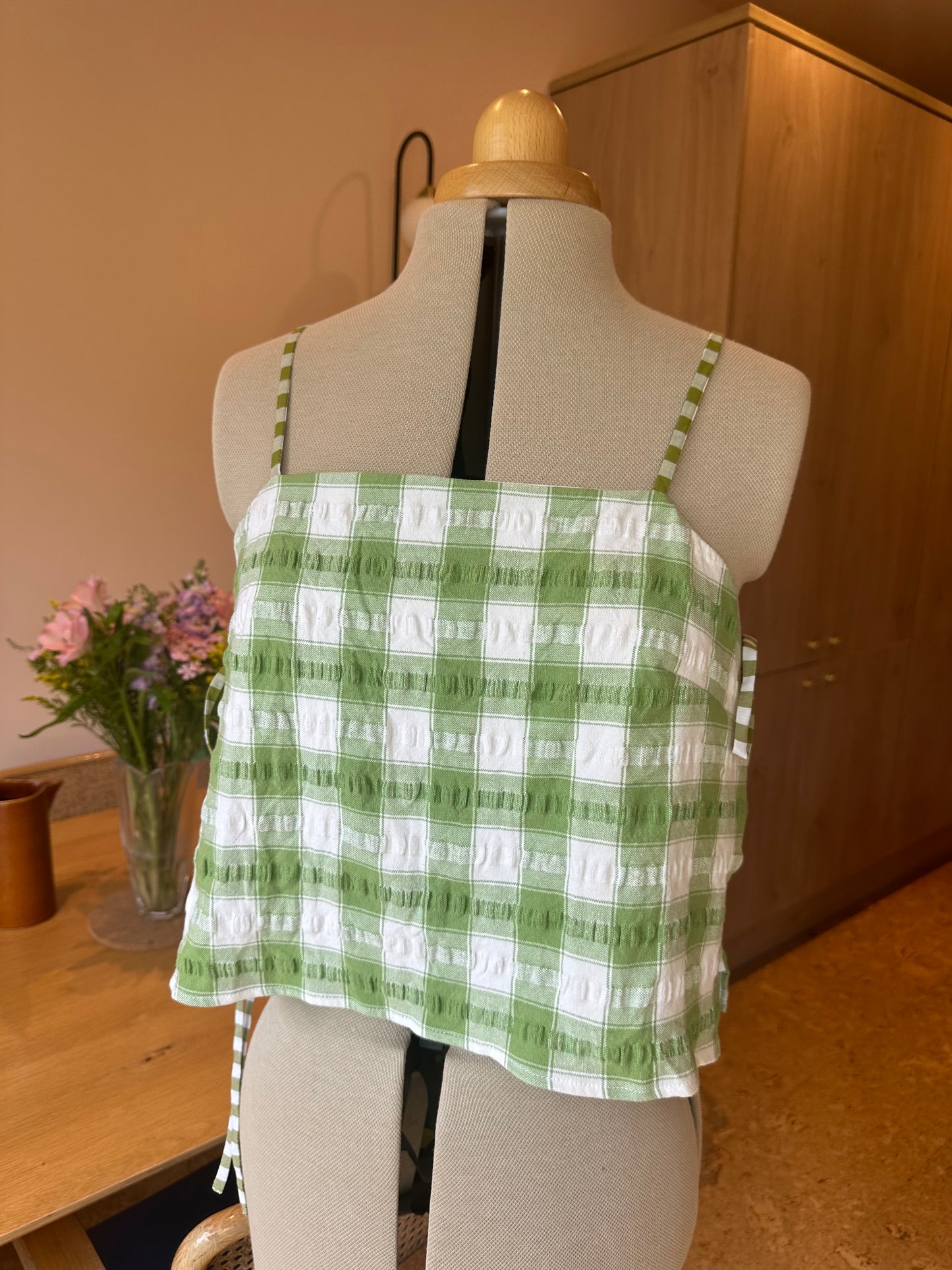 SAMPLE SALE 30% off - Green Check May Tie Side Cami Size 2 (UK 10-12)