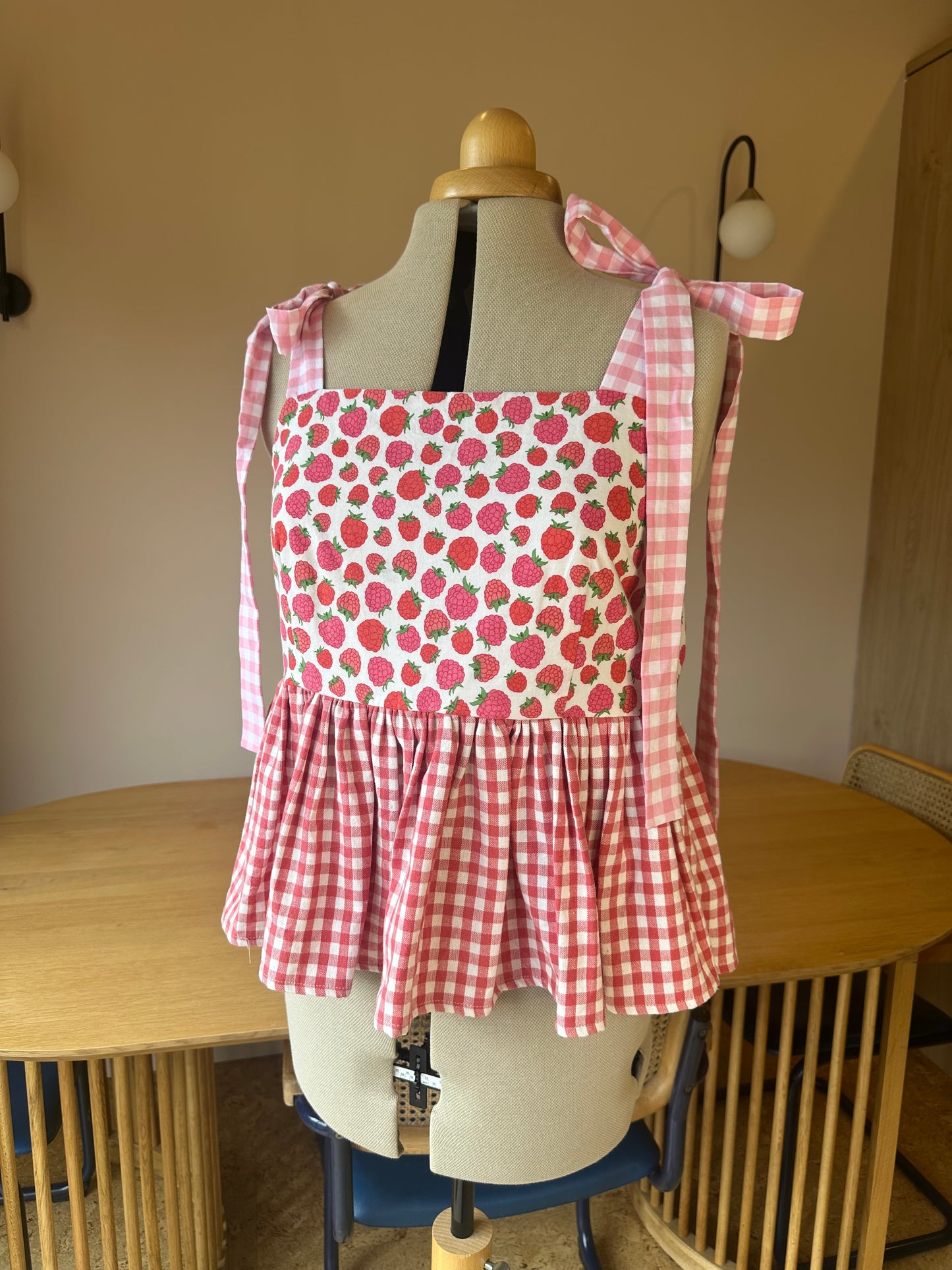 Raspberry Check Etta Tie Strap Top Size 3 (UK 14-16)