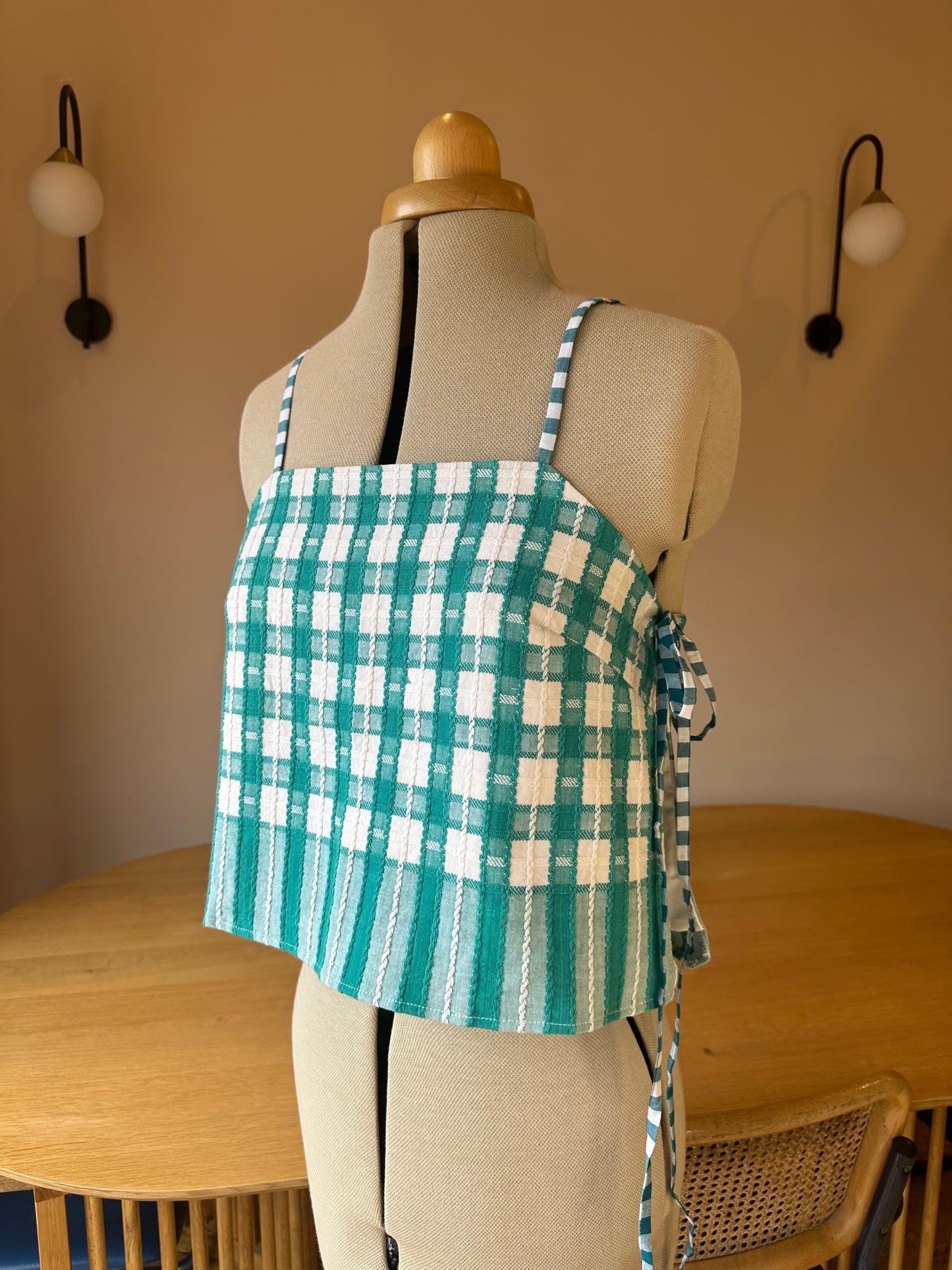 Green Check May Tie Side Cami Size 2 (UK 10-12)