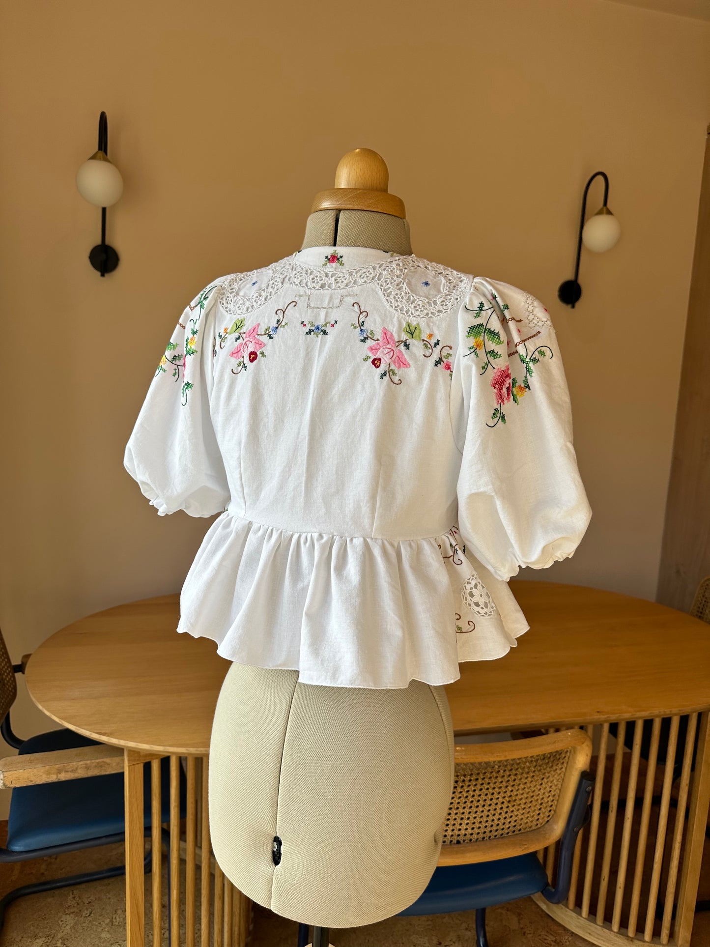 White, Green & Pink Embroidered Tie Front Top Size 6-8