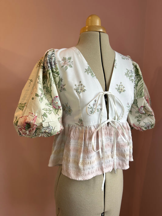 Floral and Check Tie Front Top Size 2 (UK 10-12)