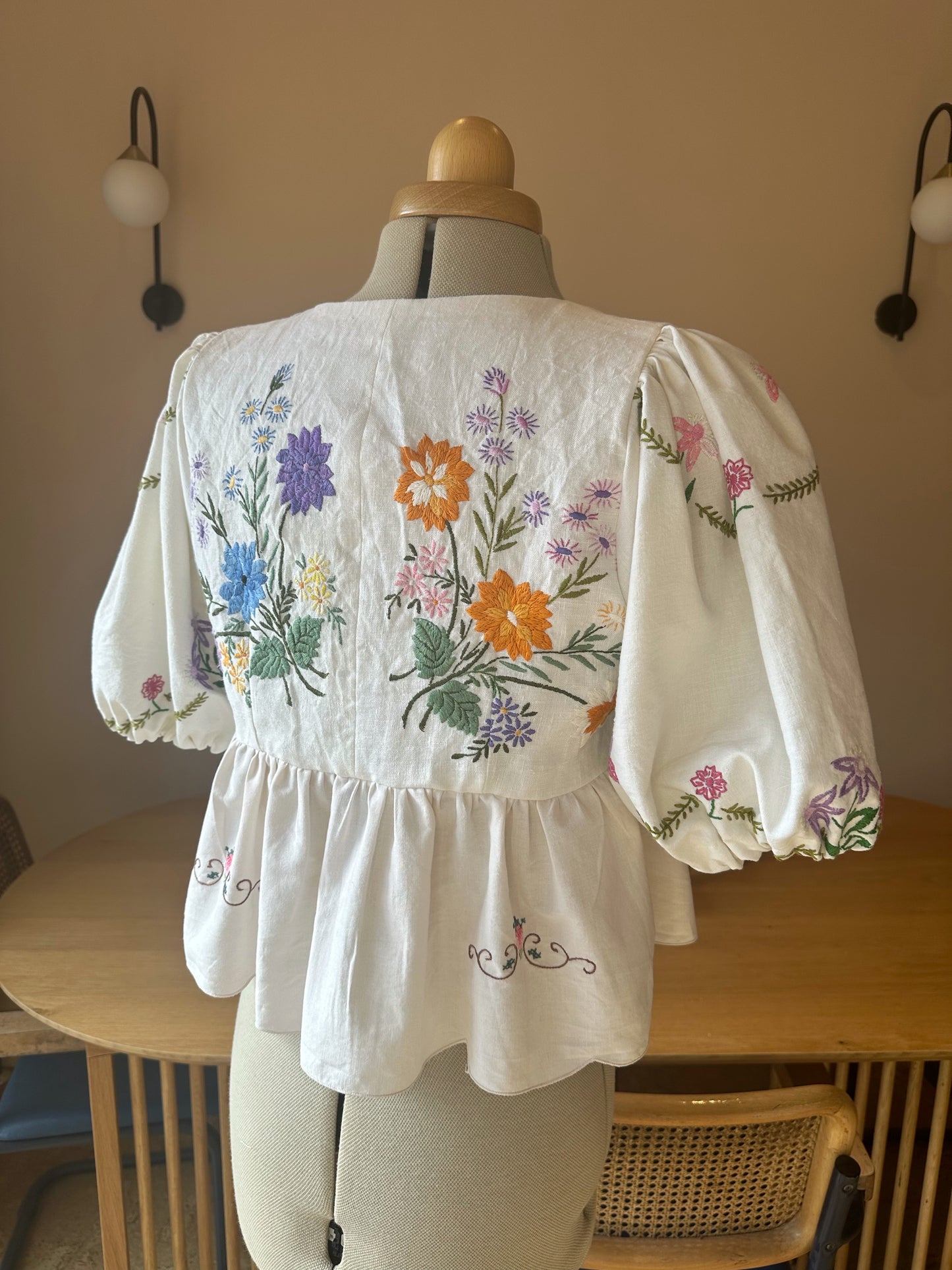 Pink Embroidered Tie Front Top Size 2 (UK 10-12)
