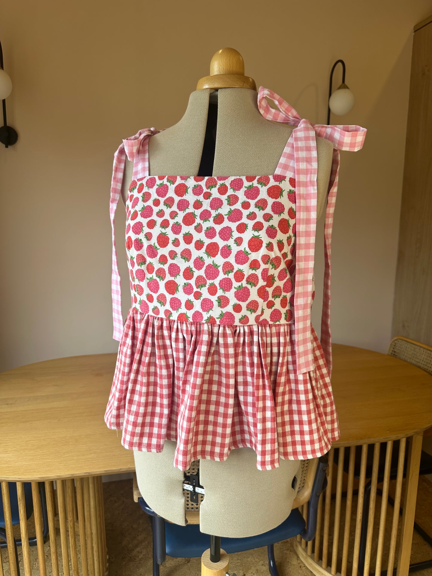 Raspberry Check Etta Tie Strap Top Size 3 (UK 14-16)