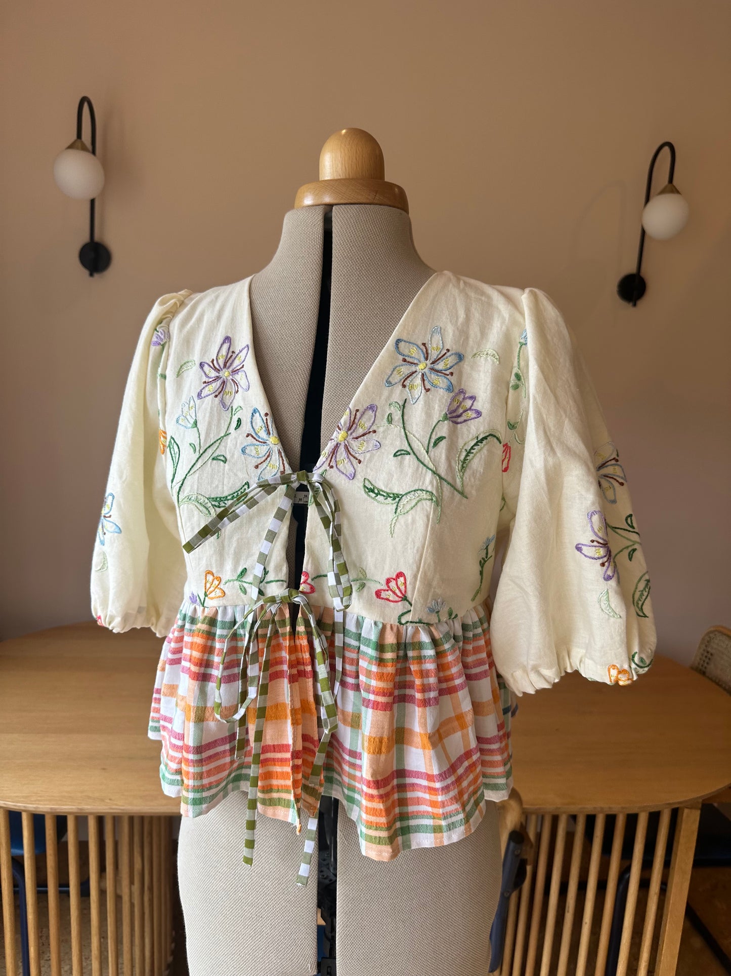 Yellow and Orange Embroidered Tie Front Top Size 2 (UK 10-12)