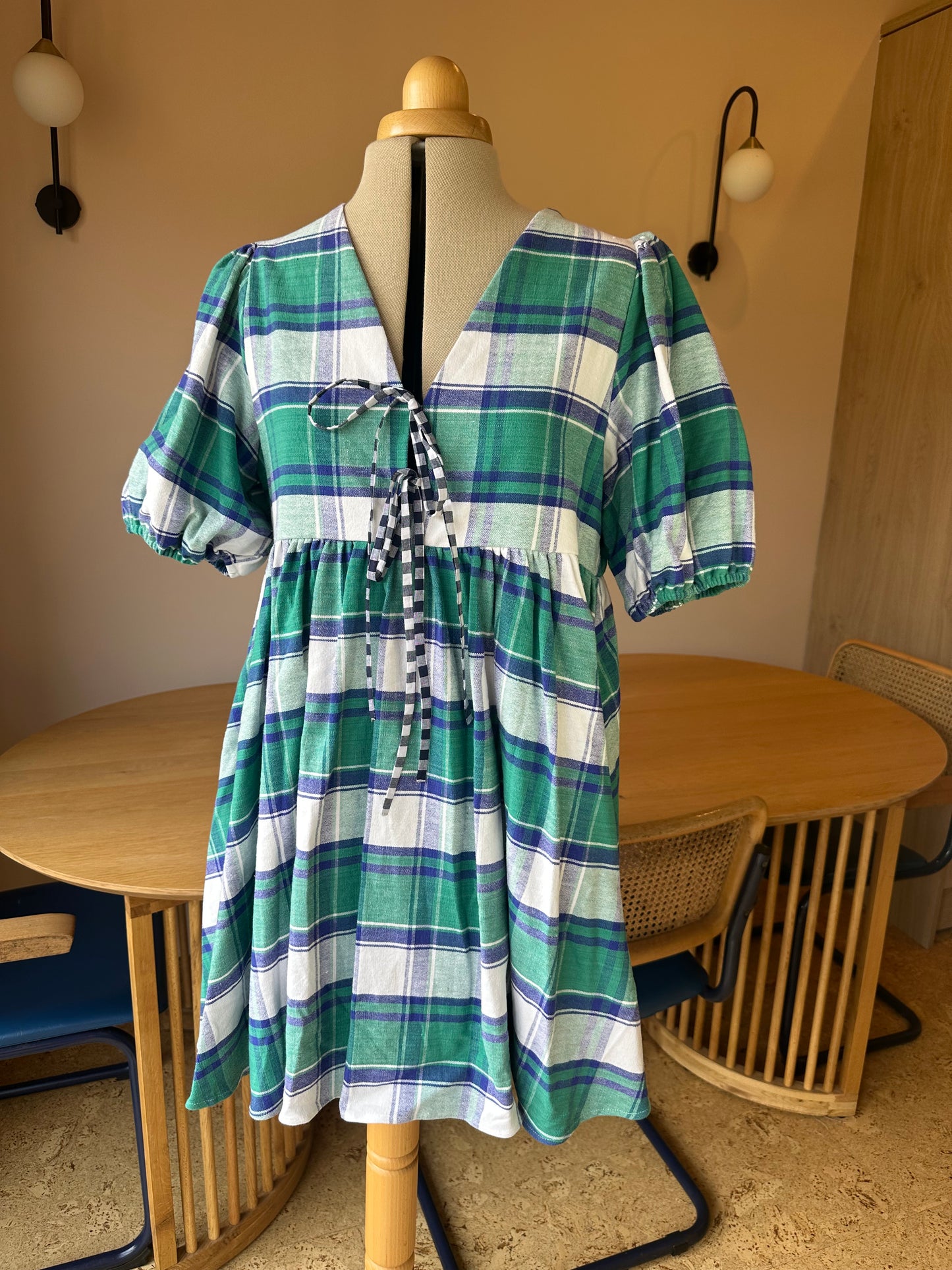 SAMPLE SALE 60% off - Green Check Tie Front Dress Size 2 (UK 10-12)