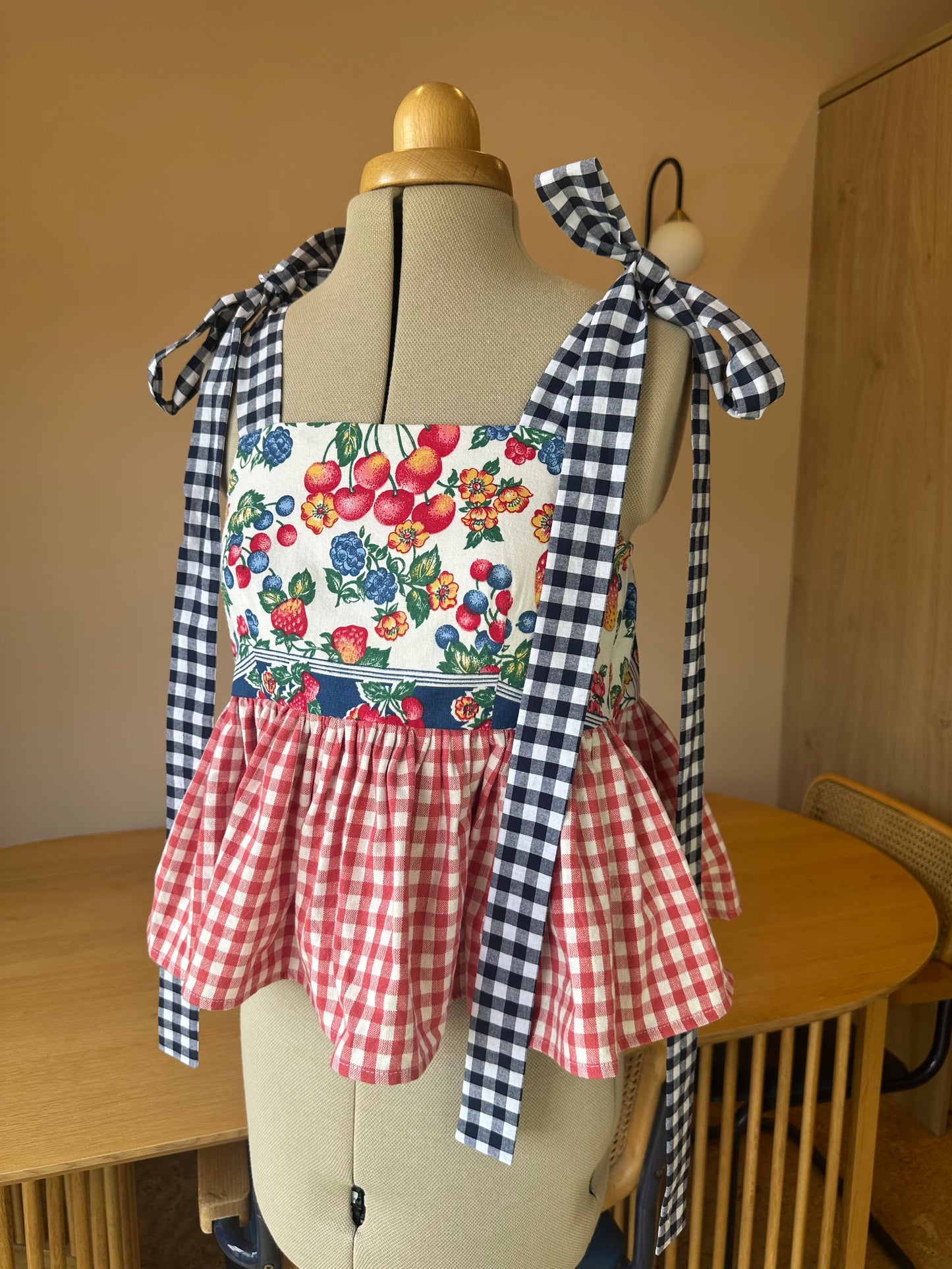 Strawberries and Check Etta Tie Strap Top Size 1 (UK 6-8)