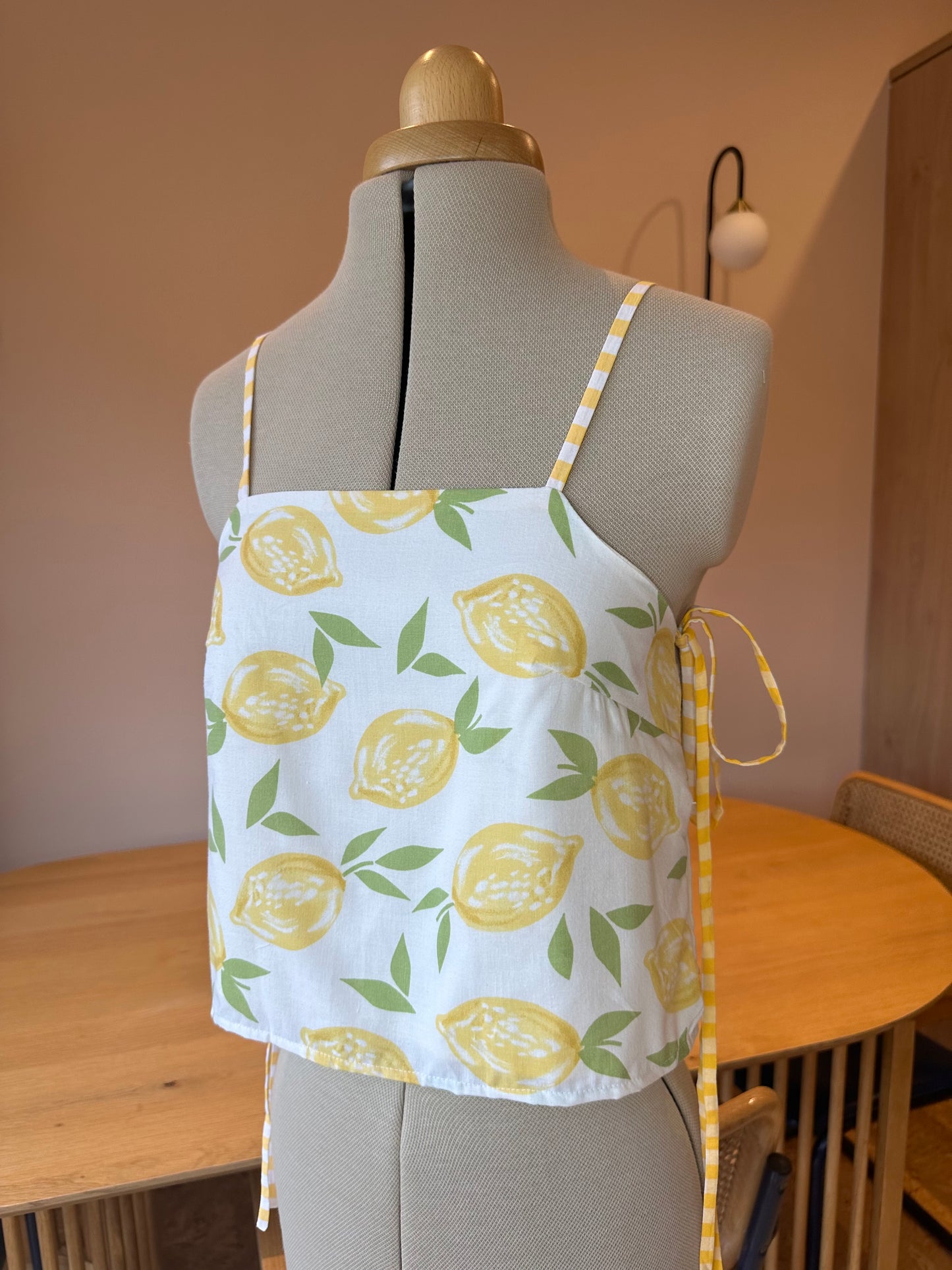 SAMPLE SALE 50% off - Yellow Lemon/Stripe Tie Side Cami Size 1 (UK 6-8)