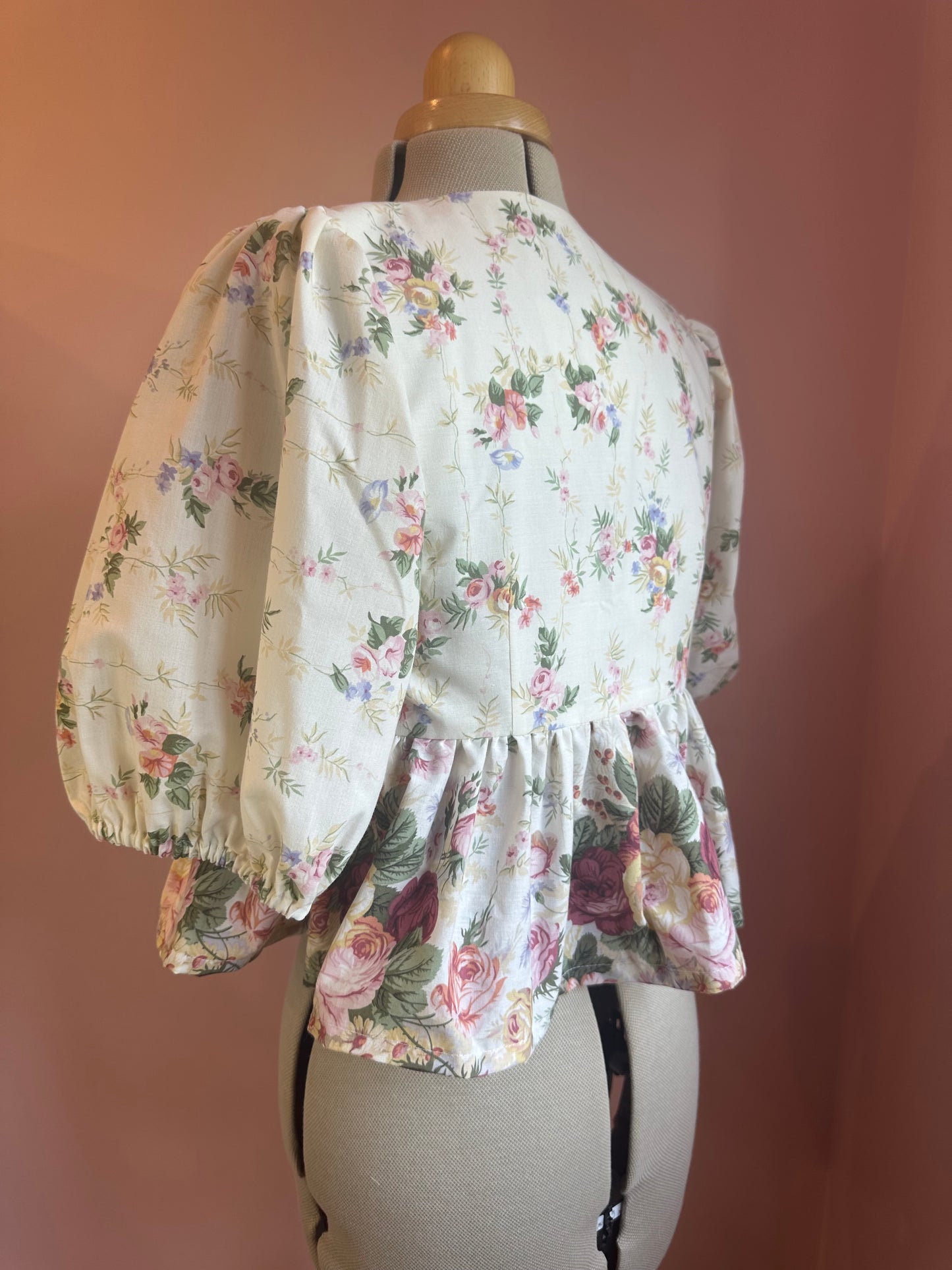 Green and Pink Printed Tie Front Top Size 2 (UK 10-12)