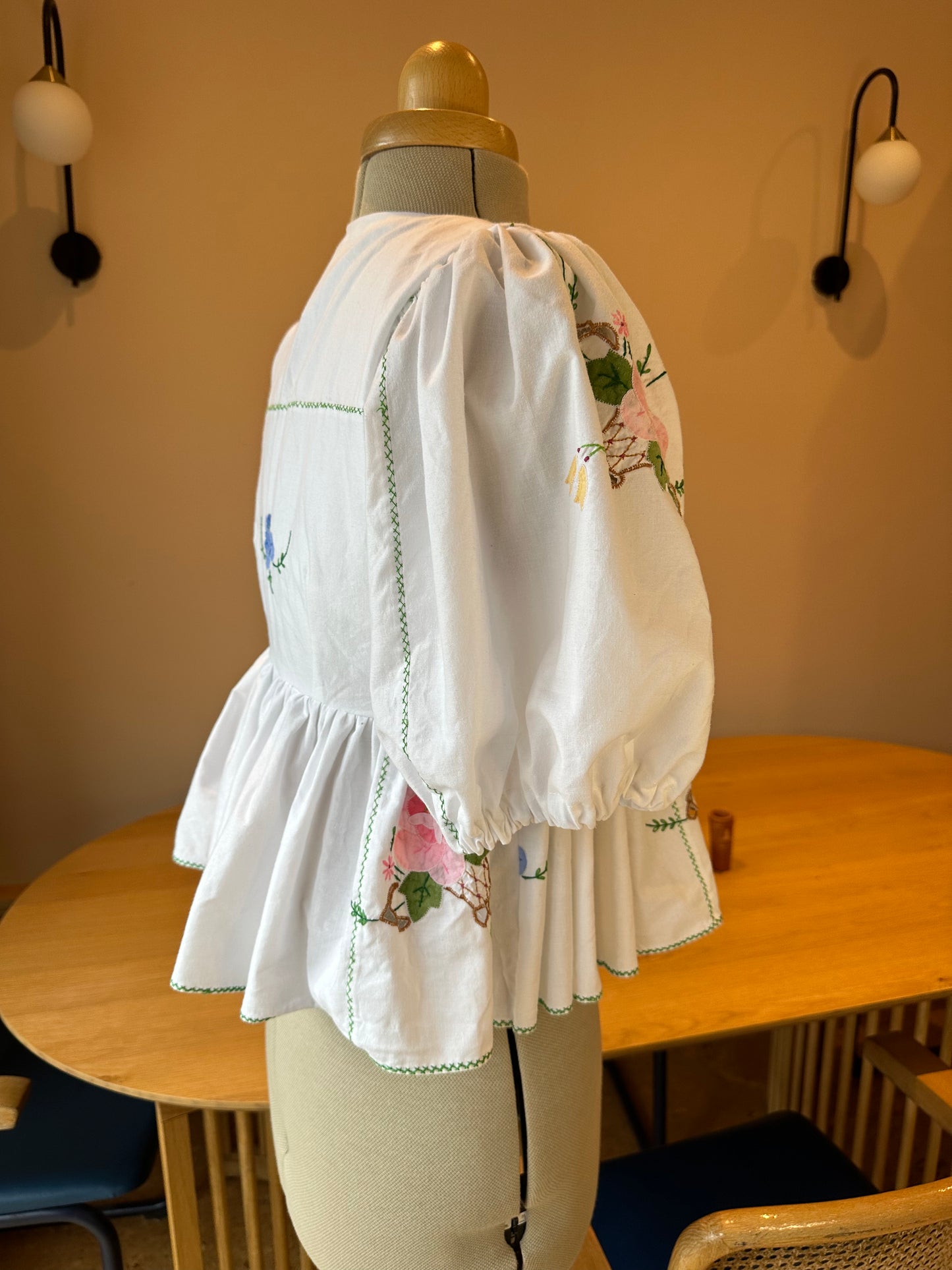 White & Green & Pink Embroidered Tie Front Top Size 6-8