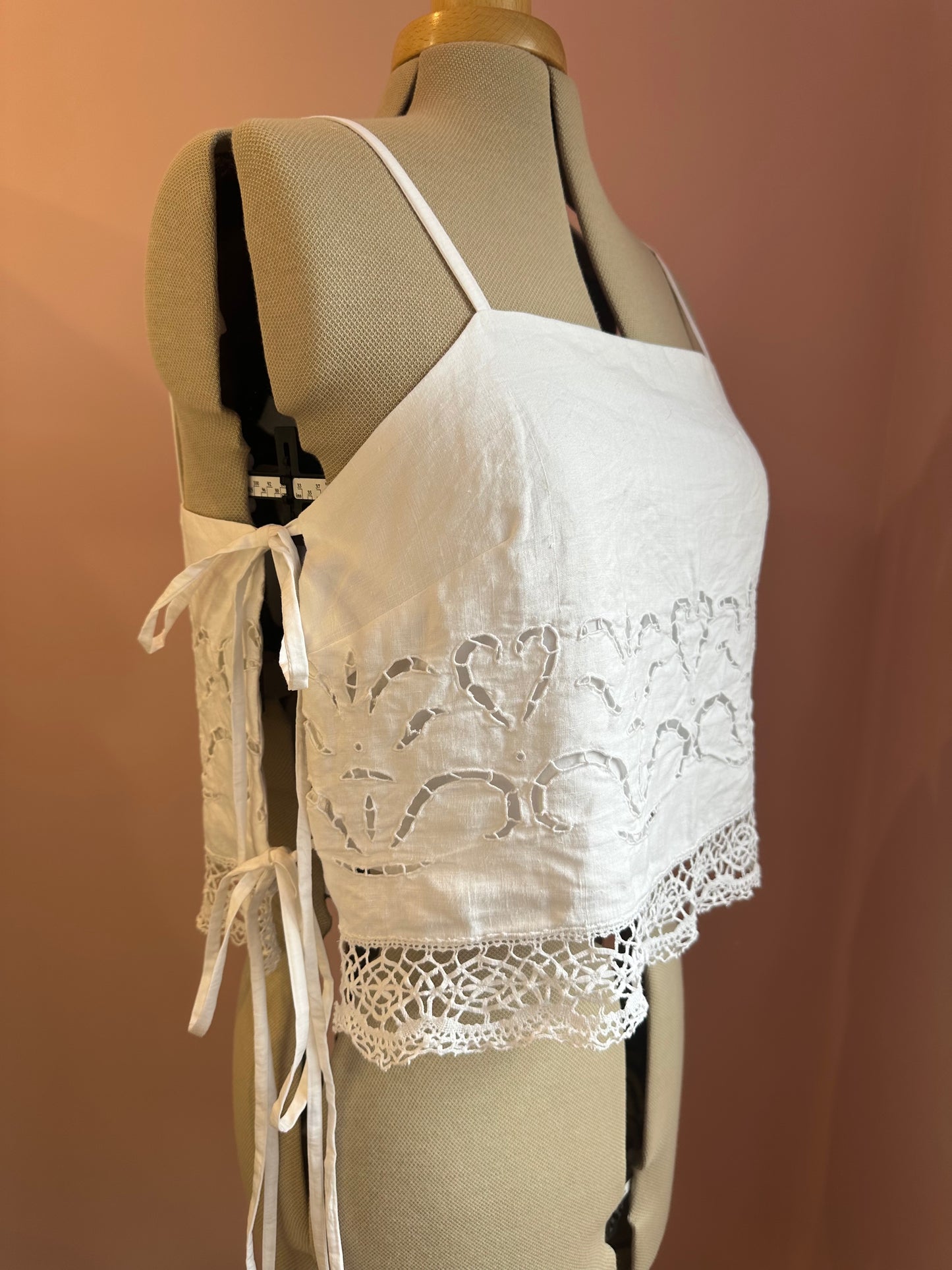 White Embroiered May Tie Side Cami Size 3 (UK 14-16)