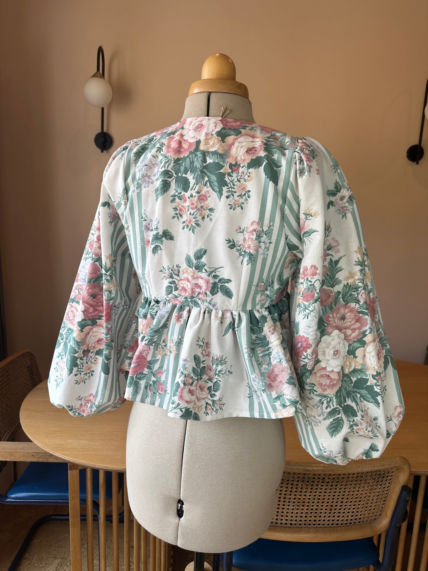 SAMPLE SALE 50% Off - Pink/Blue Patchwork Print Tie Front Top Size 1 (UK 6-8)
