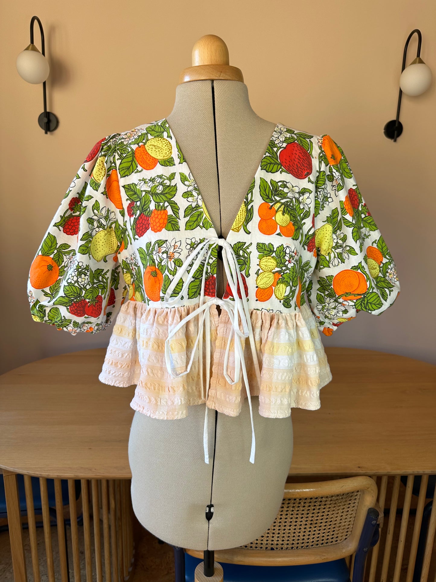 Fruit and Check Tie Front Top Size 10-12