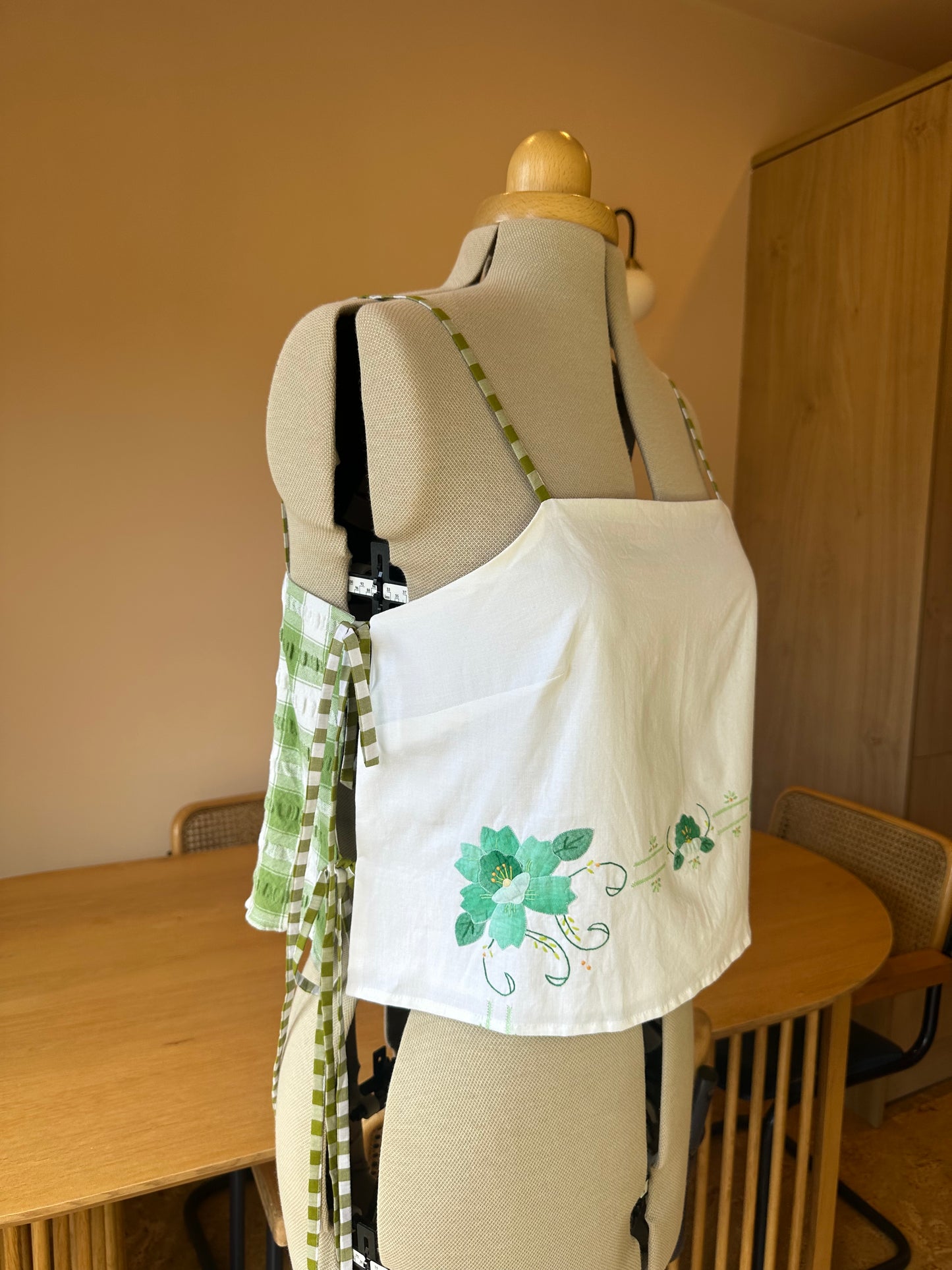 SAMPLE SALE 50% Off - Green Embroidery and Check May Tie Side Cami Size 3 (UK 14-16)
