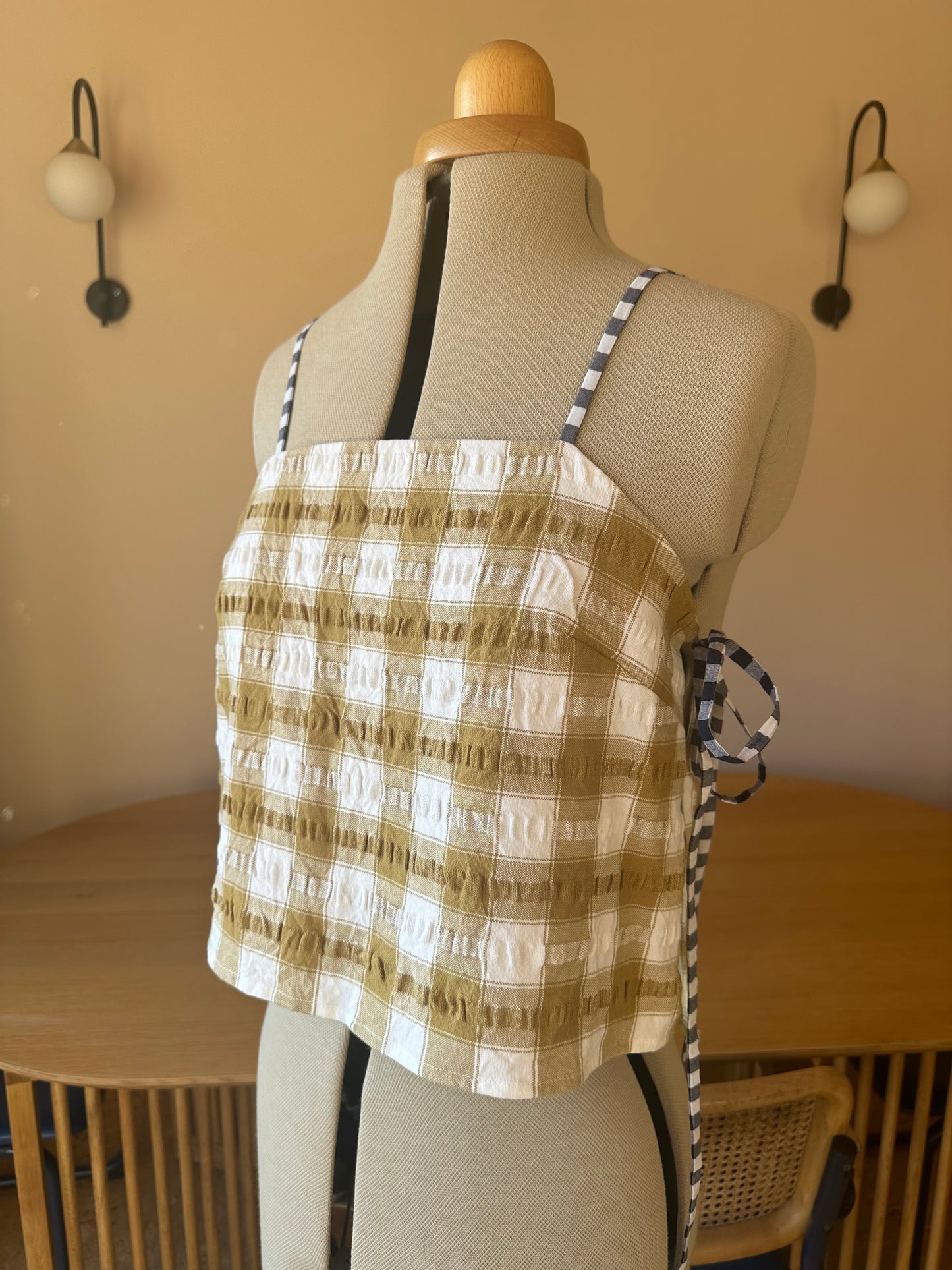SAMPLE SALE 50% off - Brown Check May Tie Side Cami Size 2 (UK 10-12)