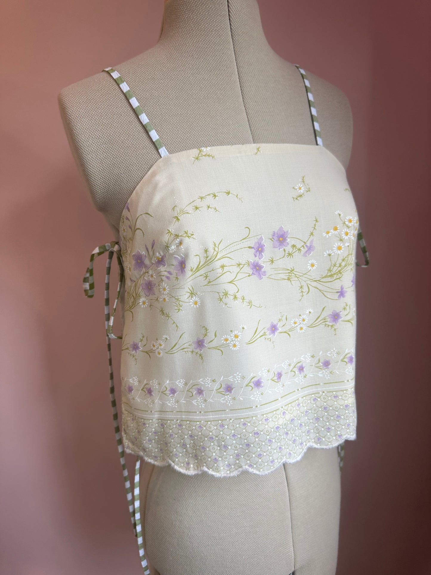 Cream and Lilac Floral May Tie Side Cami Size 1 (UK 6-8)