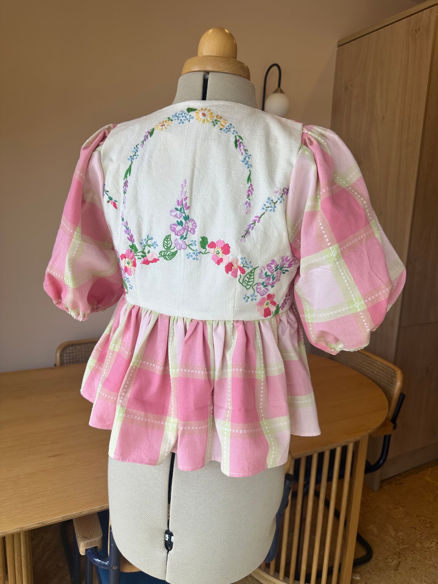 Pink Floral and Check Tie Front Top Size 1 (UK 6-8)