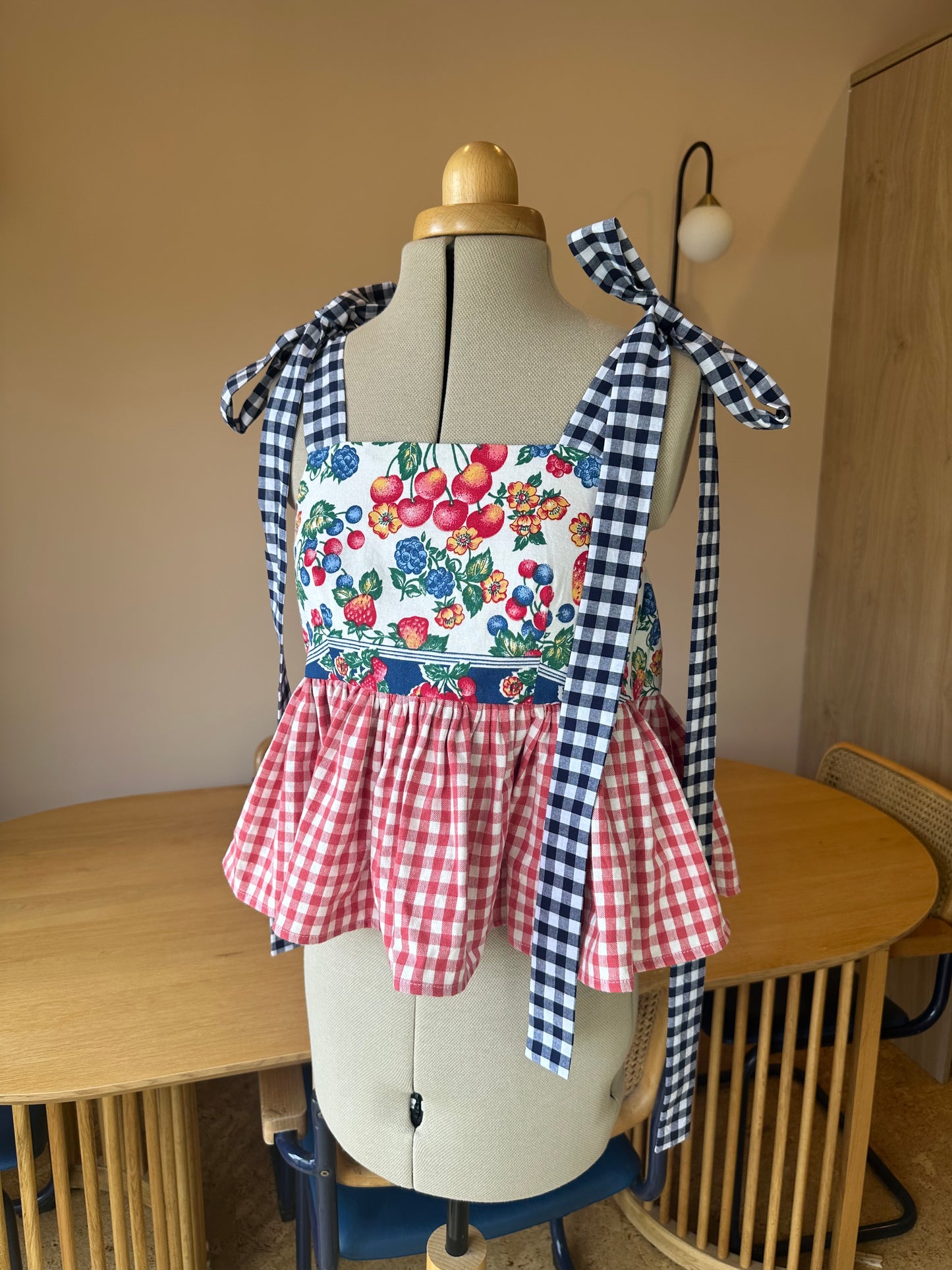 Strawberries and Check Etta Tie Strap Top Size 1 (UK 6-8)