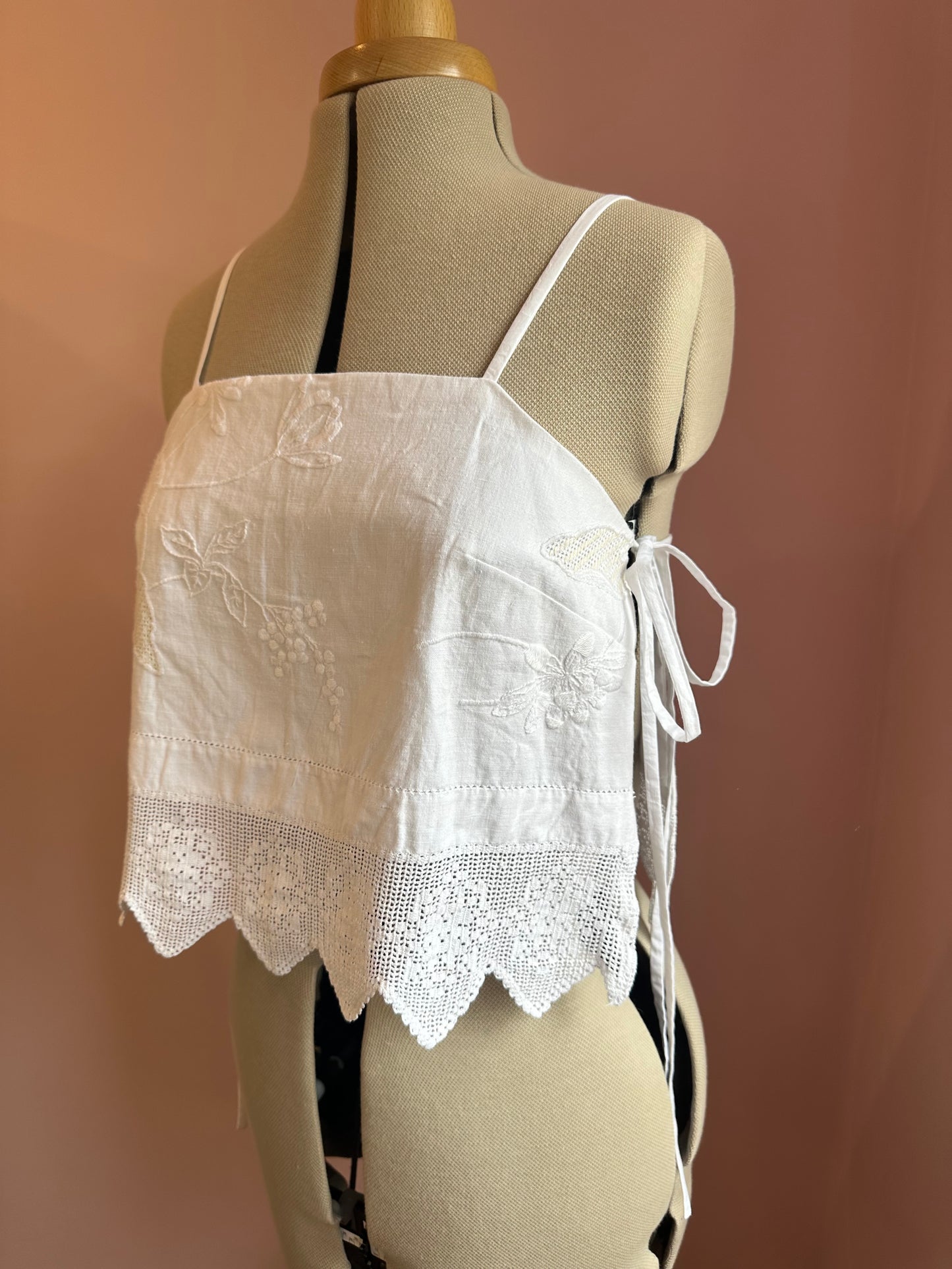 White Embroidered Tie Side Cami Size 2 (UK 10-12)