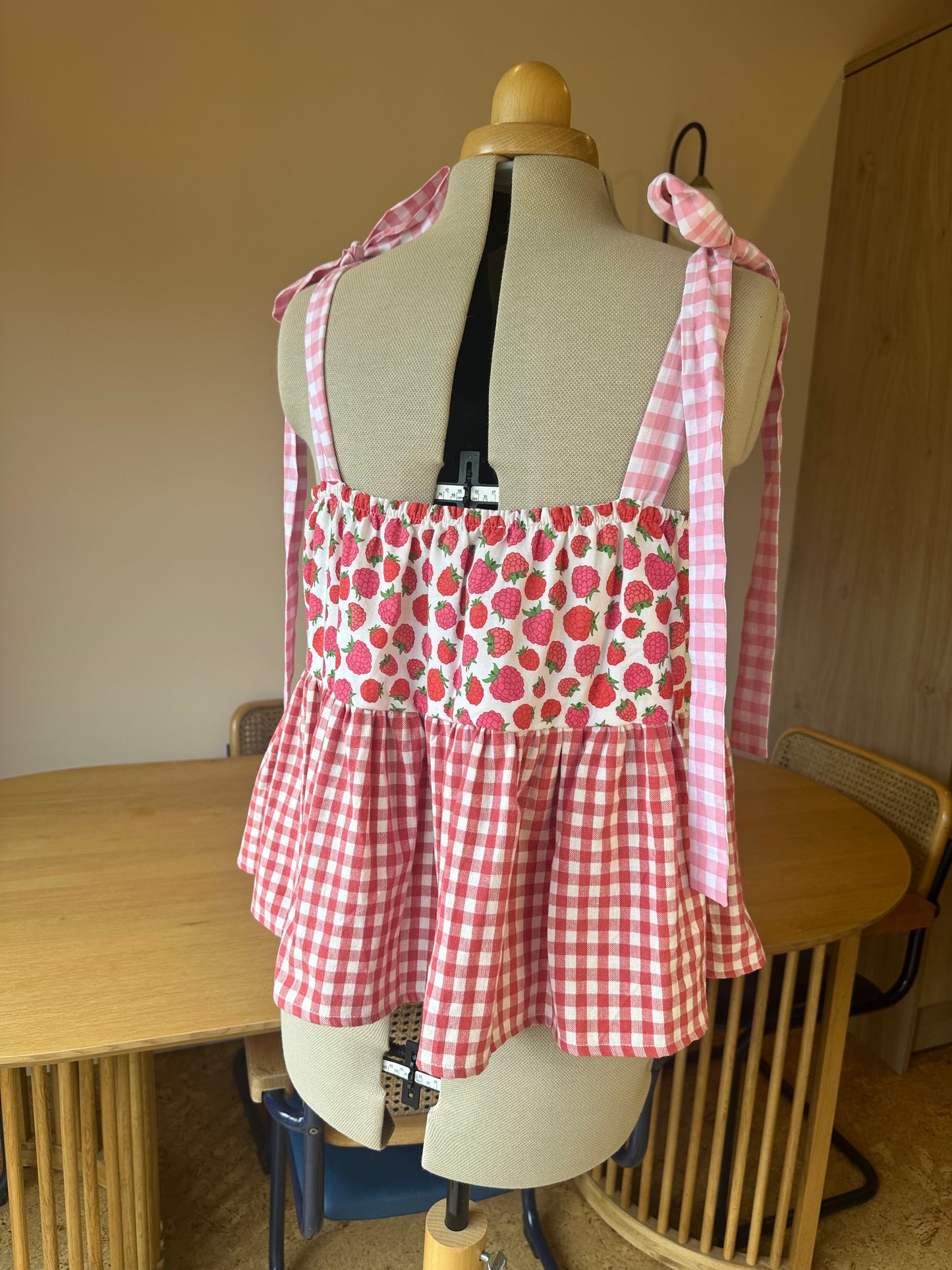 Raspberry Check Etta Tie Strap Top Size 3 (UK 14-16)