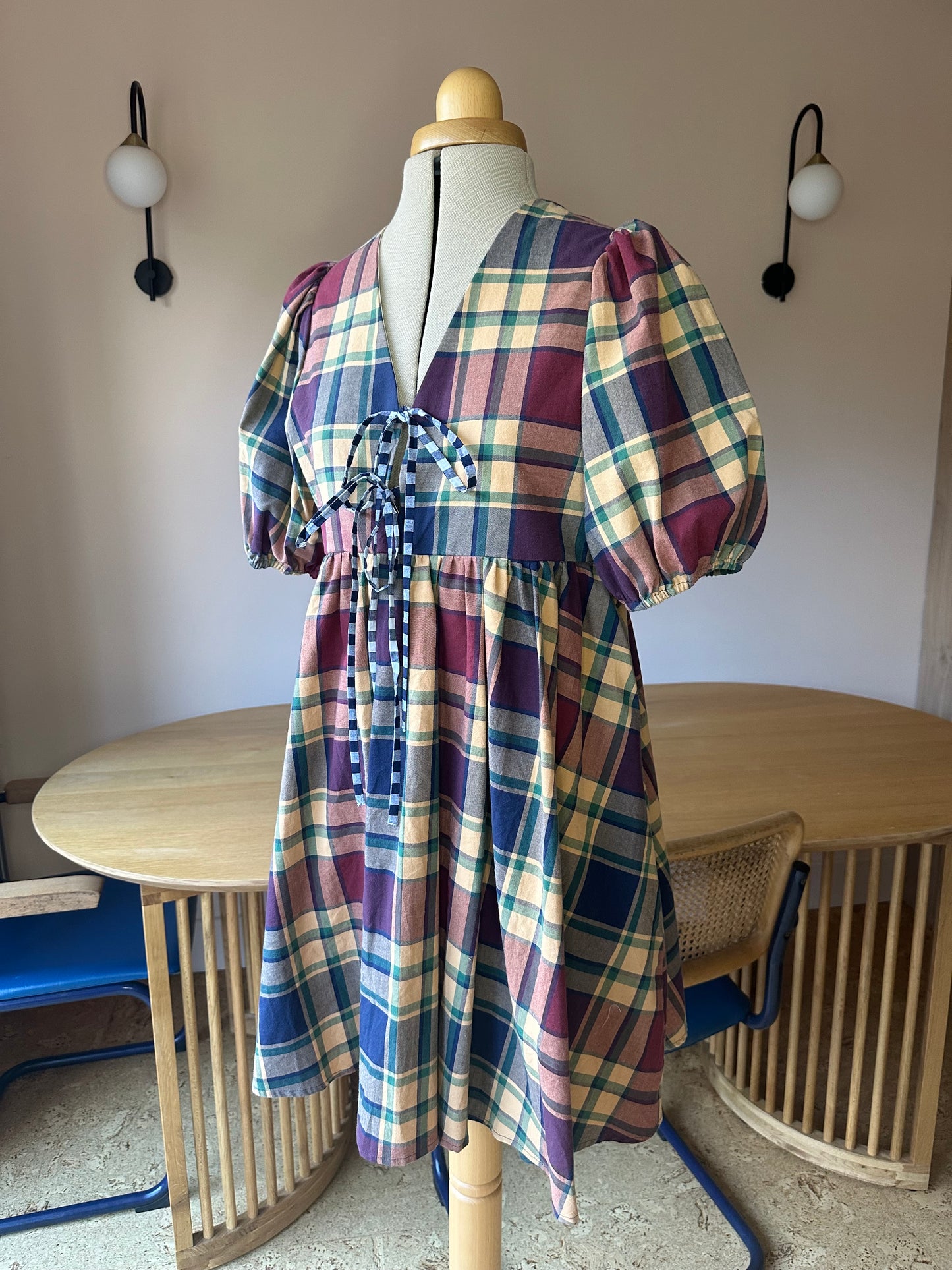 Check Tie Front Dress Size 1 (UK 6-8)