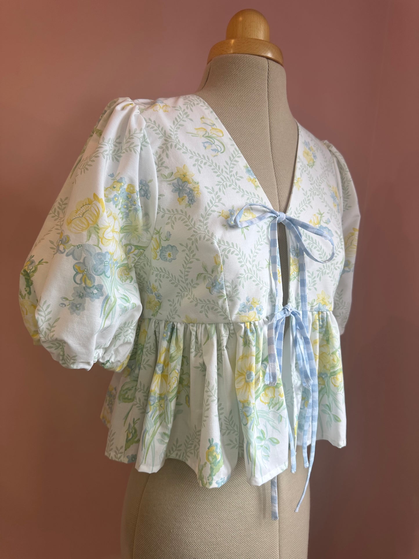 Blue and Yellow Floral Tie Front Top Size 1 (UK 6-8)
