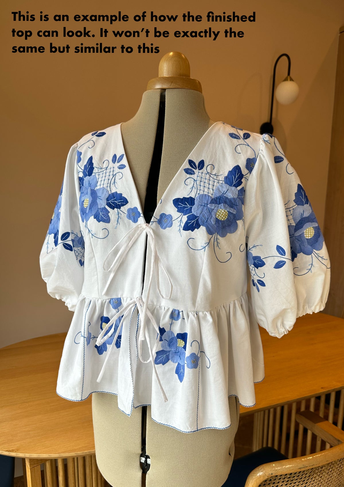 Tie Front Blouse | Vintage Blue Floral Tablecloth