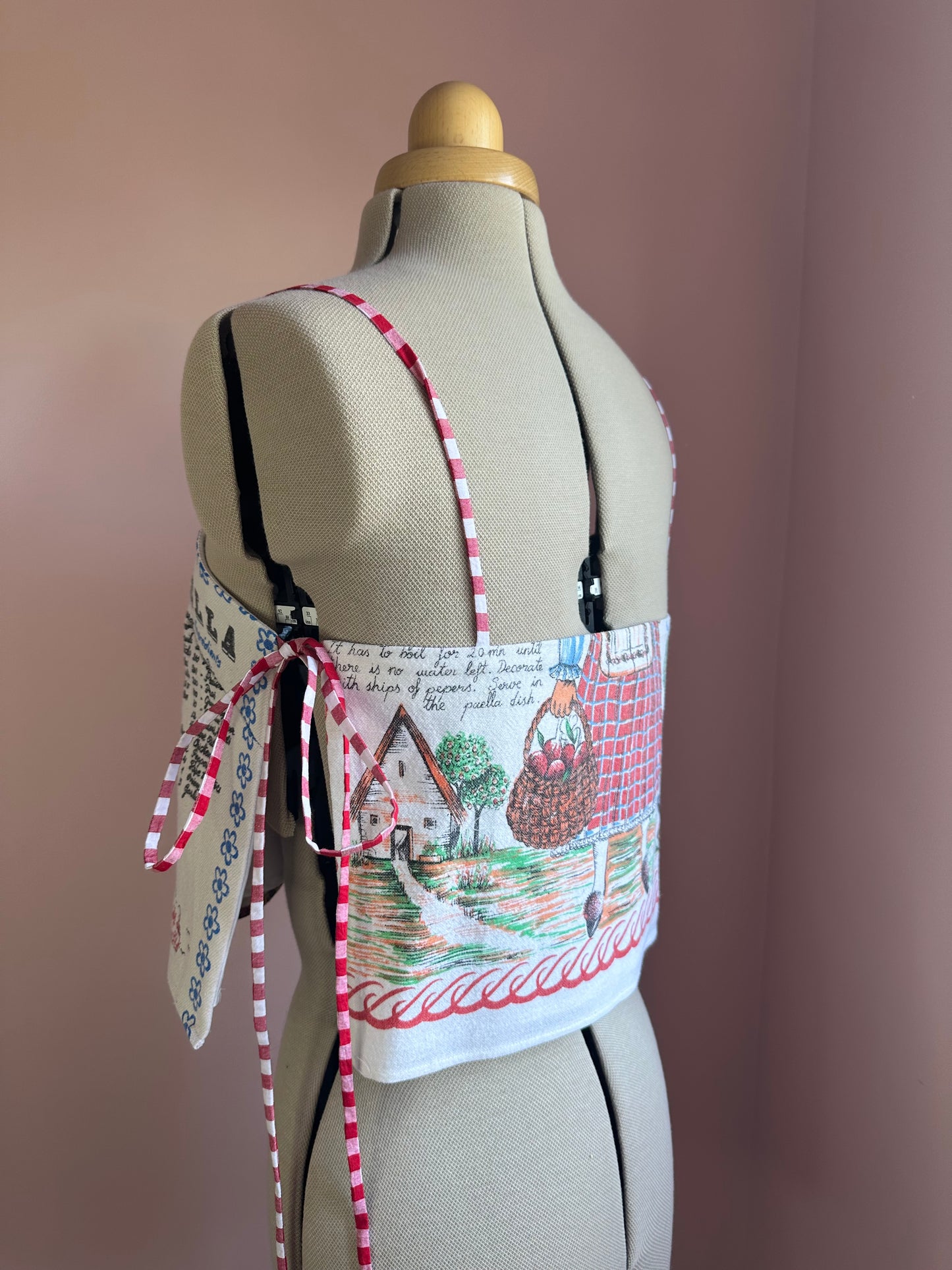 Paella Vintage Tea Towel May Tie Side Cami Size 2 (UK 10-12)