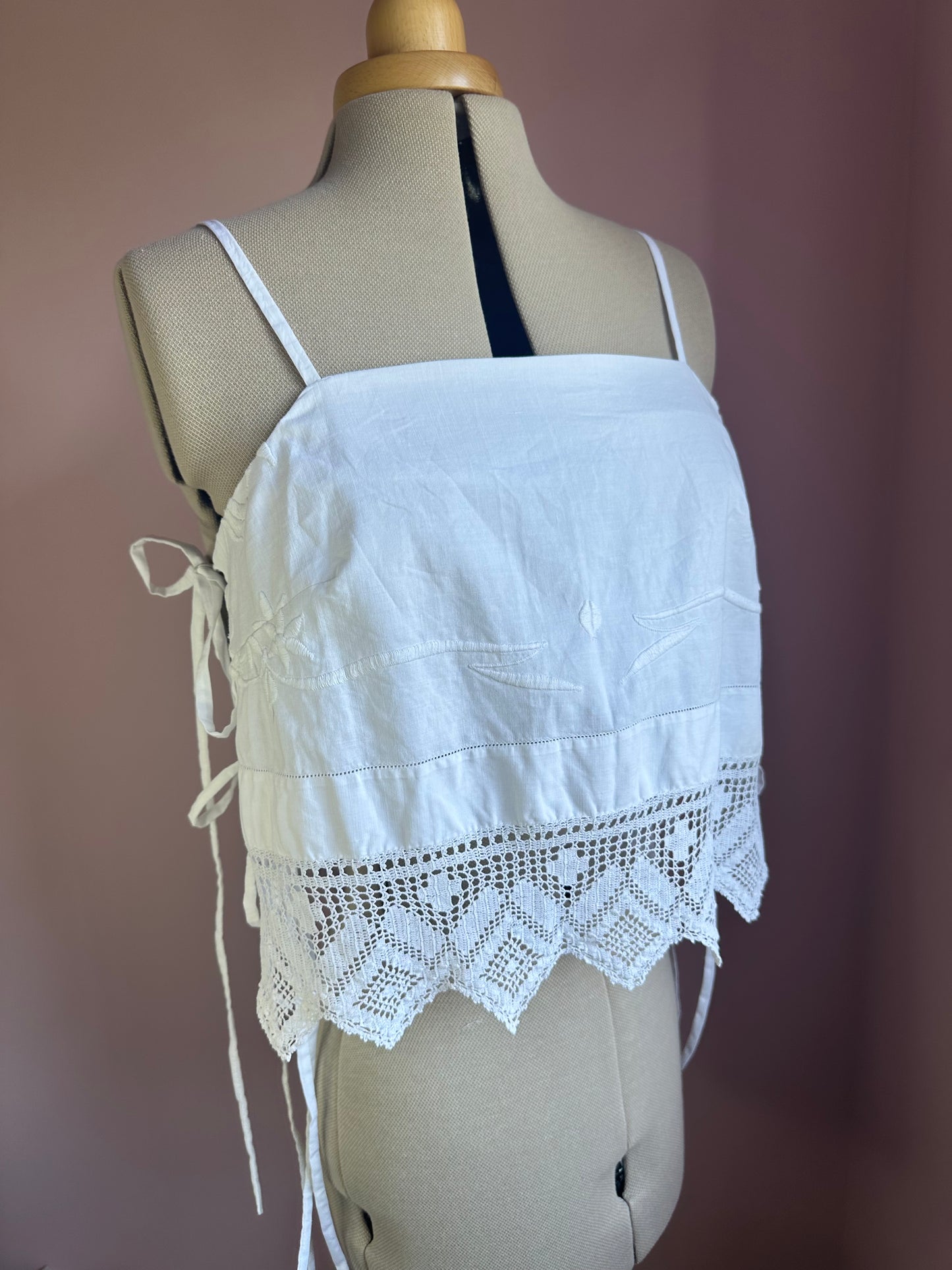 SAMPLE SALE 50% Off - White Embroidered May Tie Side Cami Size 3 (UK 14-16)