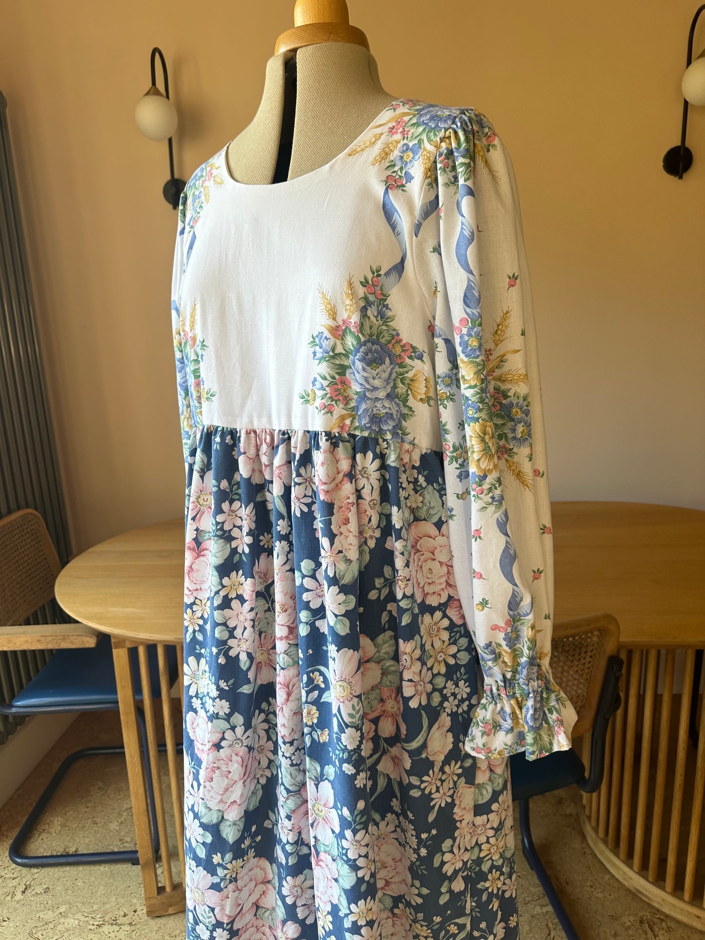 SAMPLE SALE 60% Off - Blue and White Floral Carrie-Ann Dress Size 2 (UK 10-12)