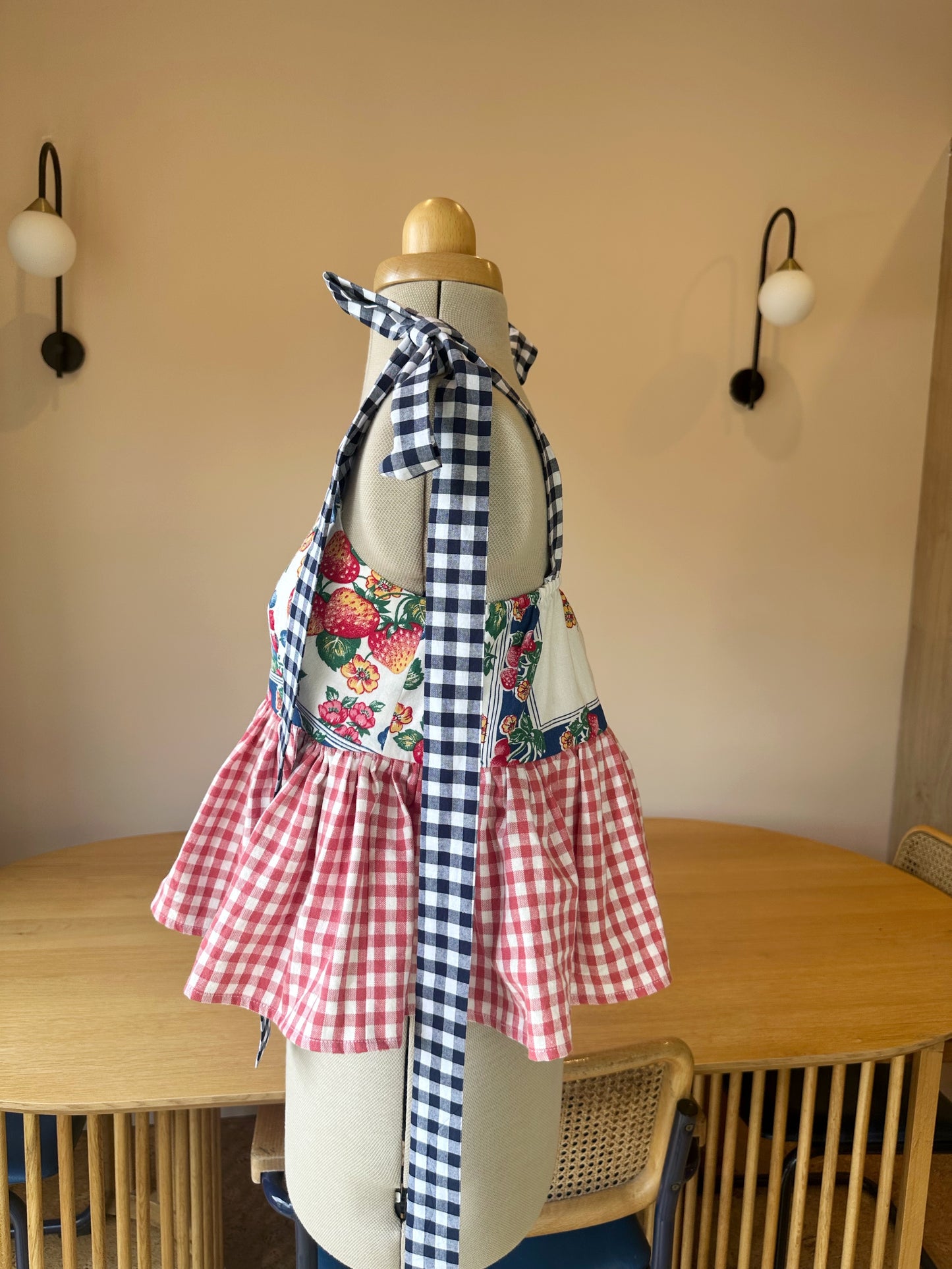 Strawberries and Check Etta Tie Strap Top Size 1 (UK 6-8)