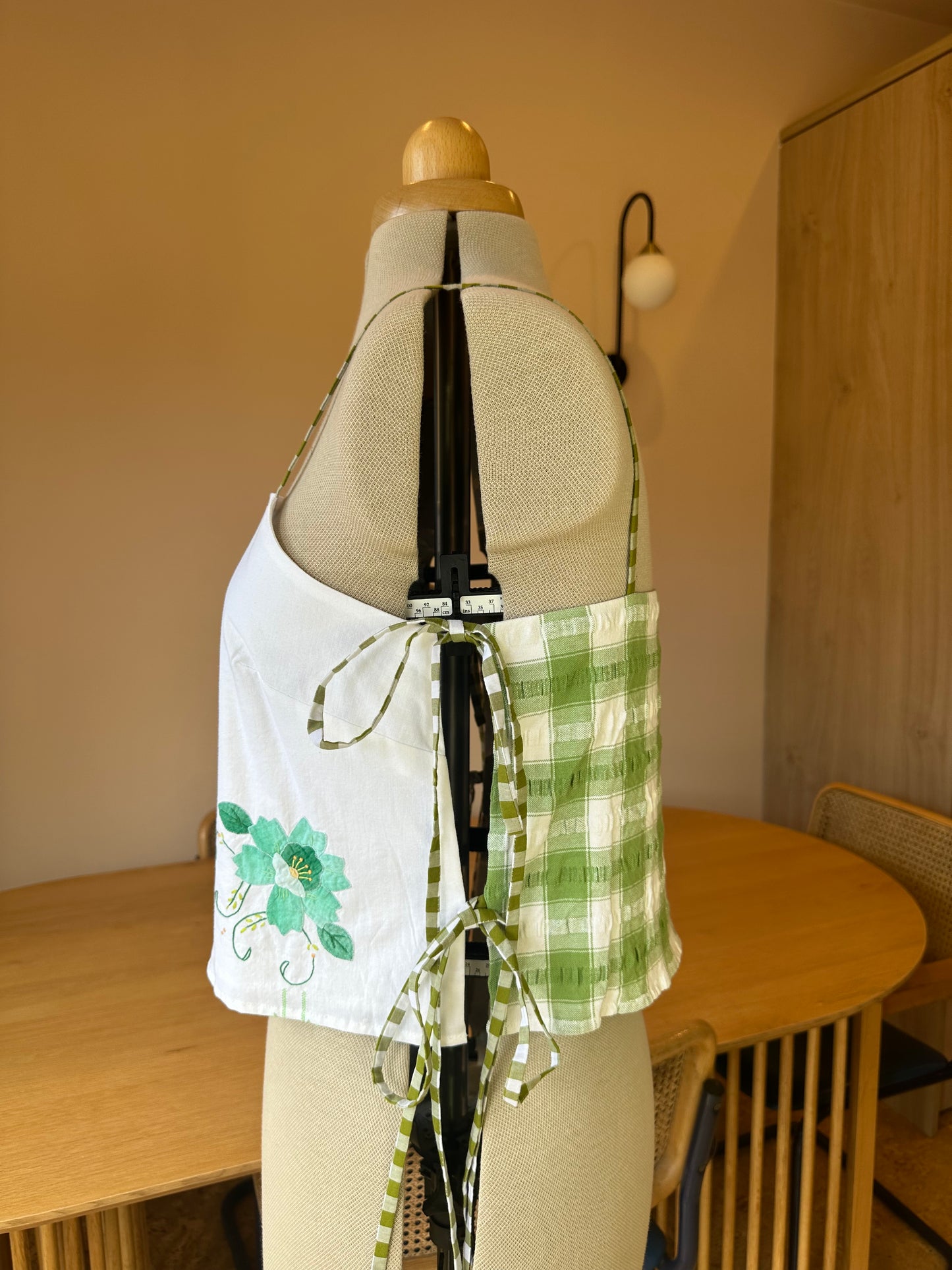 SAMPLE SALE 50% Off - Green Embroidery and Check May Tie Side Cami Size 3 (UK 14-16)