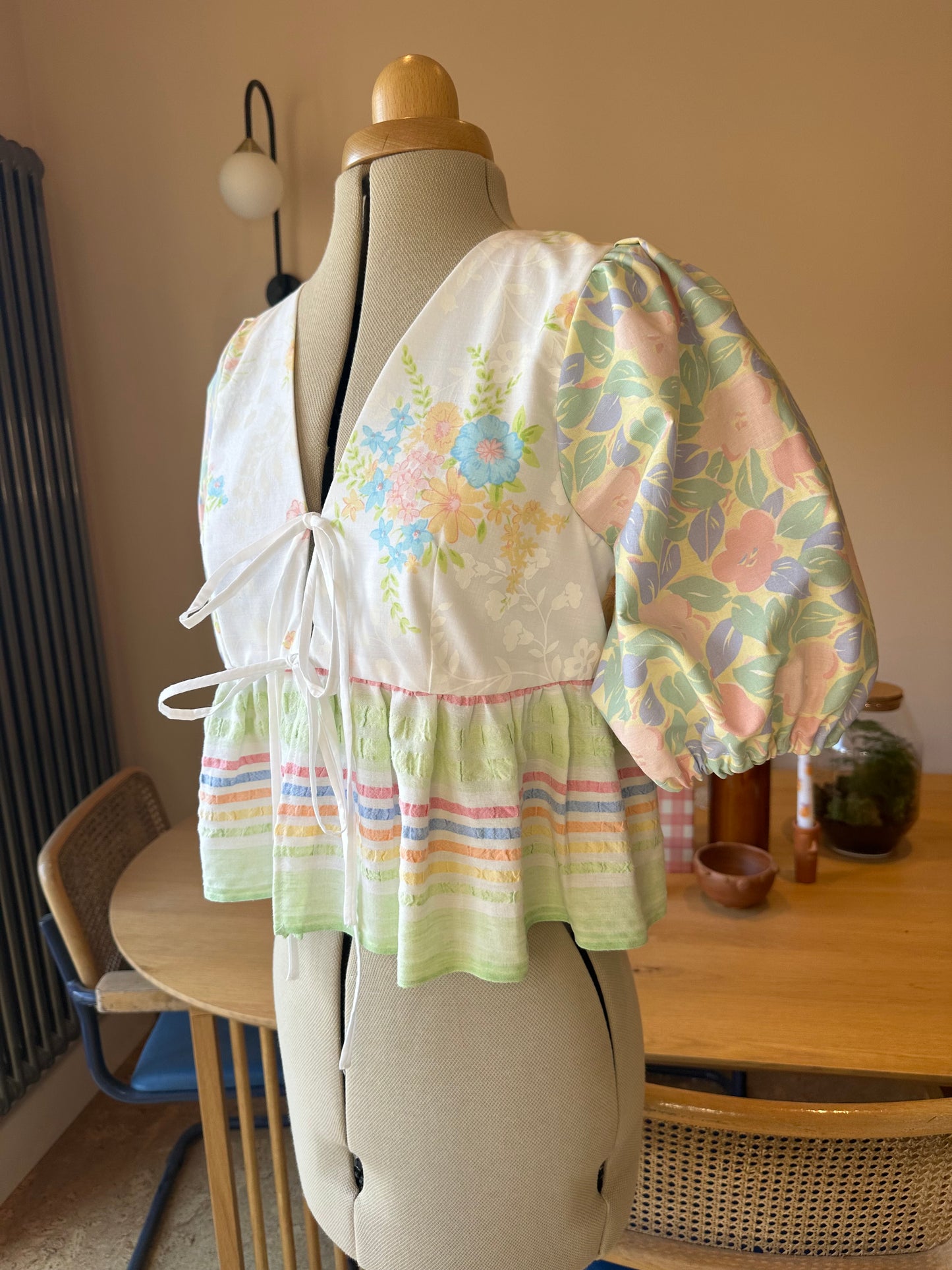 Pastel Printed Tie Front Top Size 2 (UK 10-12)
