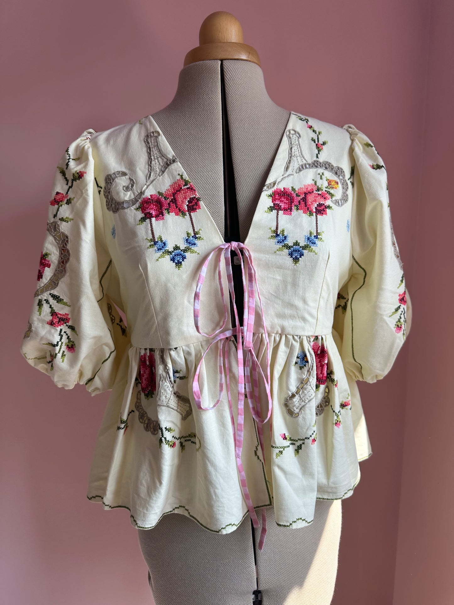 Yellow Embroidered Tie Front Top Size 2 (UK 10-12)