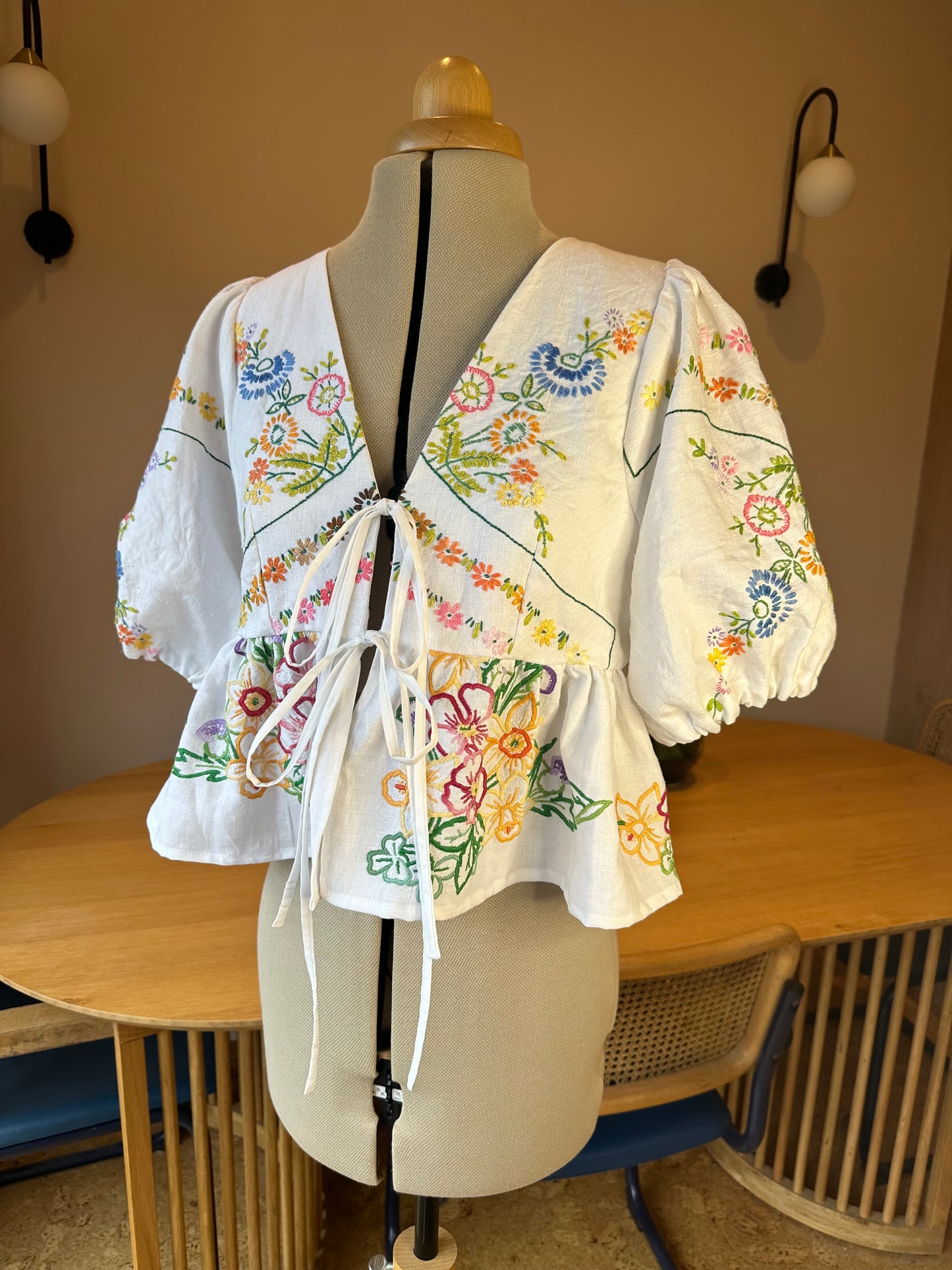 Bright Embroidered Tie Front Top Size 2 (UK 10-12)