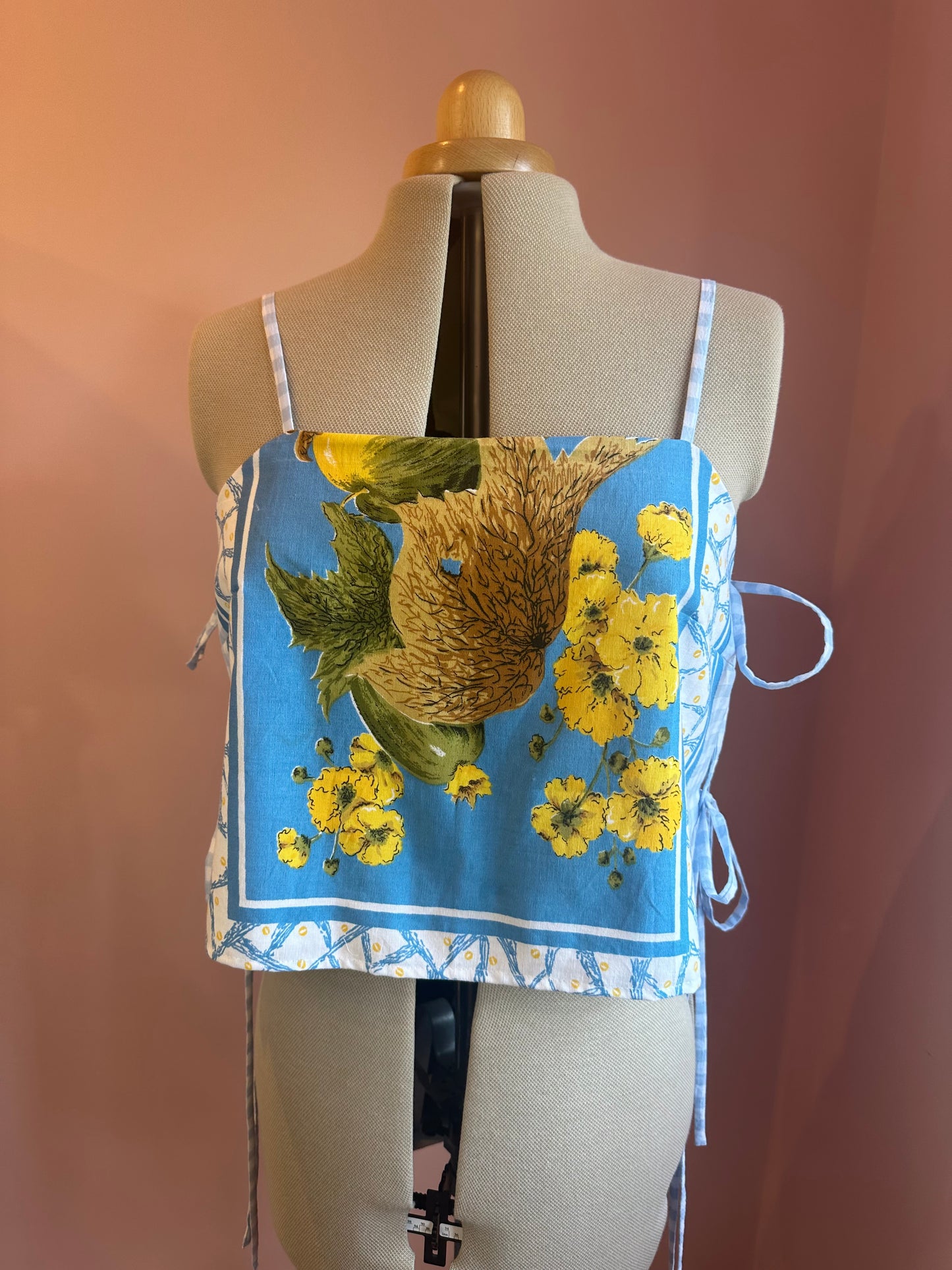 Blue Tea Towel May Tie Side Cami Size 3 (UK 14-16)