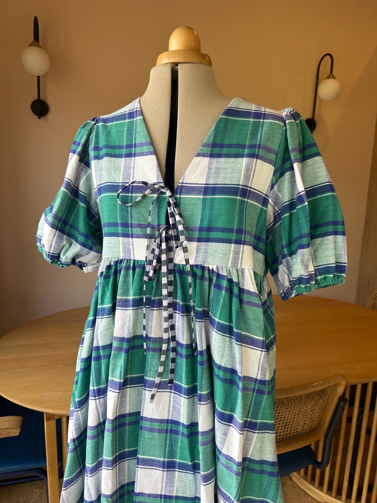 SAMPLE SALE 60% off - Green Check Tie Front Dress Size 2 (UK 10-12)