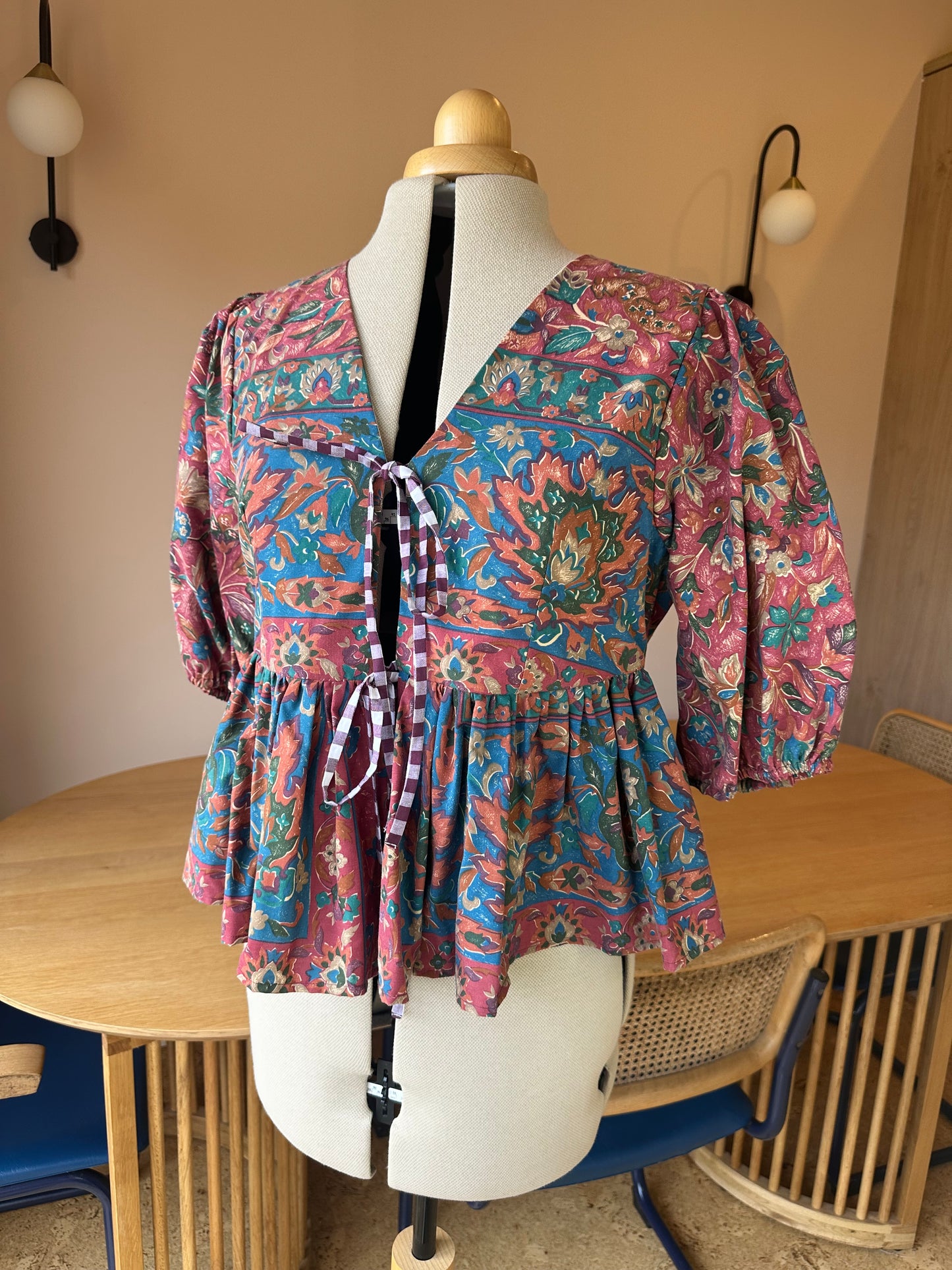 SAMPLE SALE 50% Off - Folky Print Tie Front Top Size 3 (UK 14-16)
