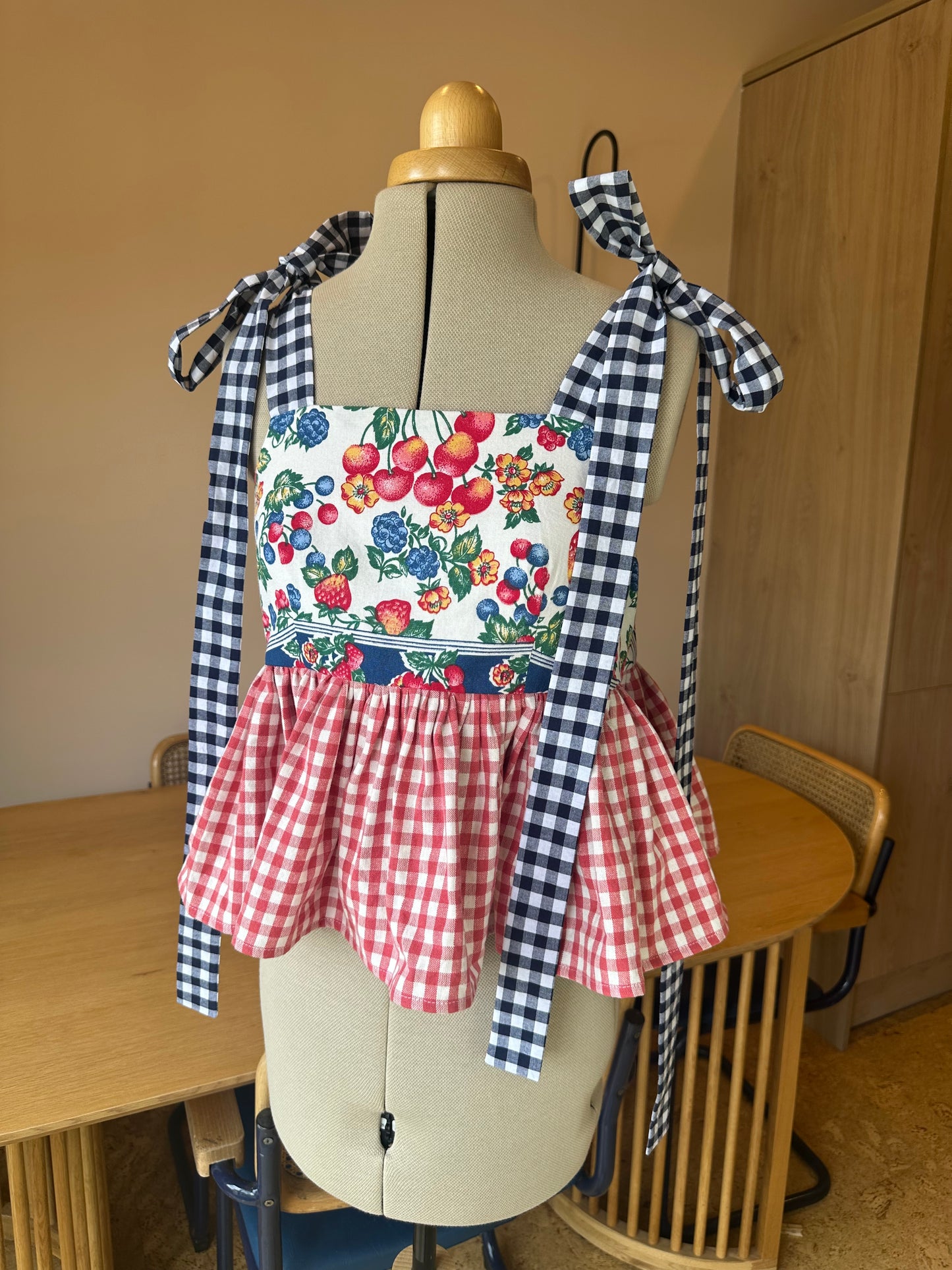 Strawberries and Check Etta Tie Strap Top Size 1 (UK 6-8)