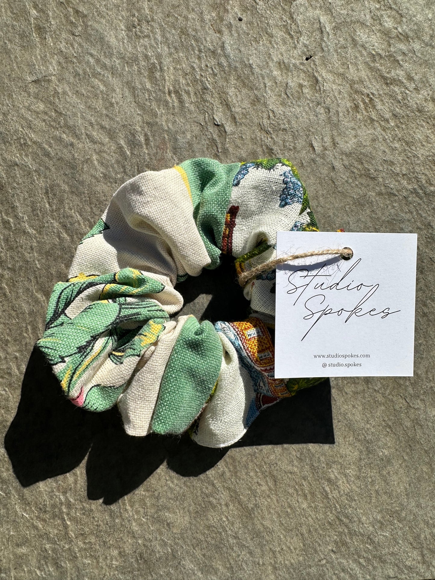 Vintage Green Tea Towel Scrunchie
