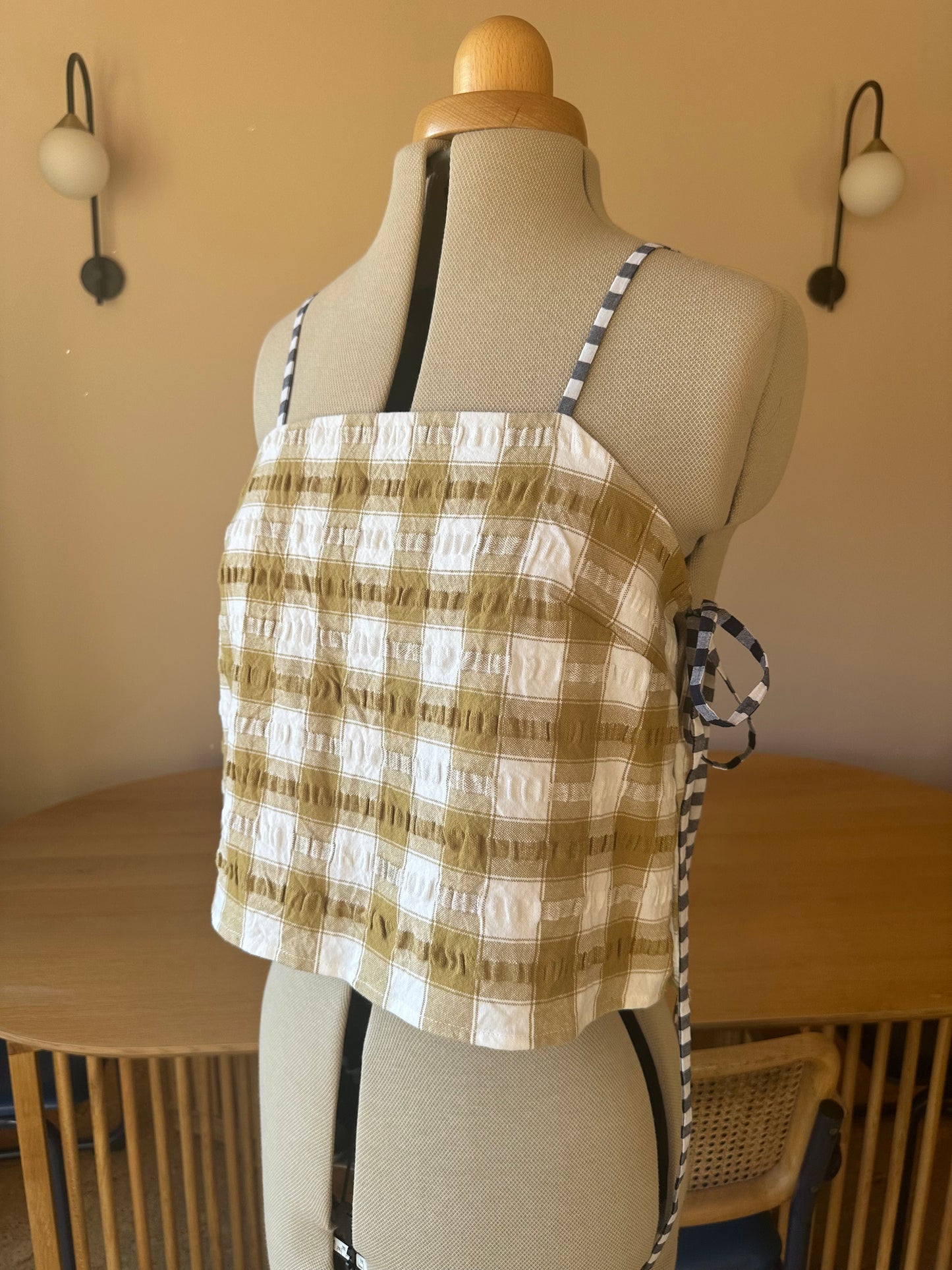 SAMPLE SALE 50% off - Brown Check May Tie Side Cami Size 2 (UK 10-12)