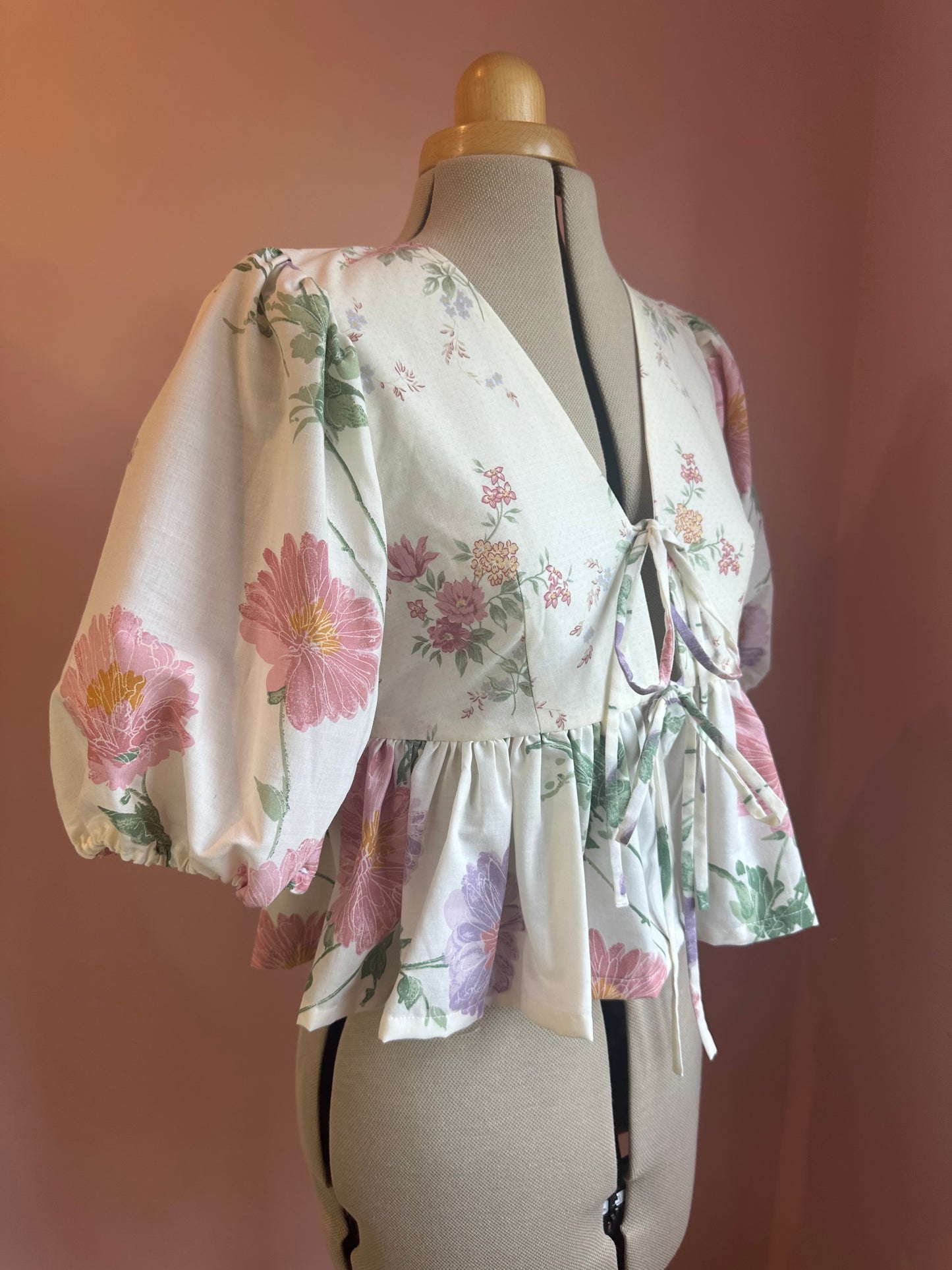 Pink Floral Printed Tie Front Top Size 2 (UK 10-12)