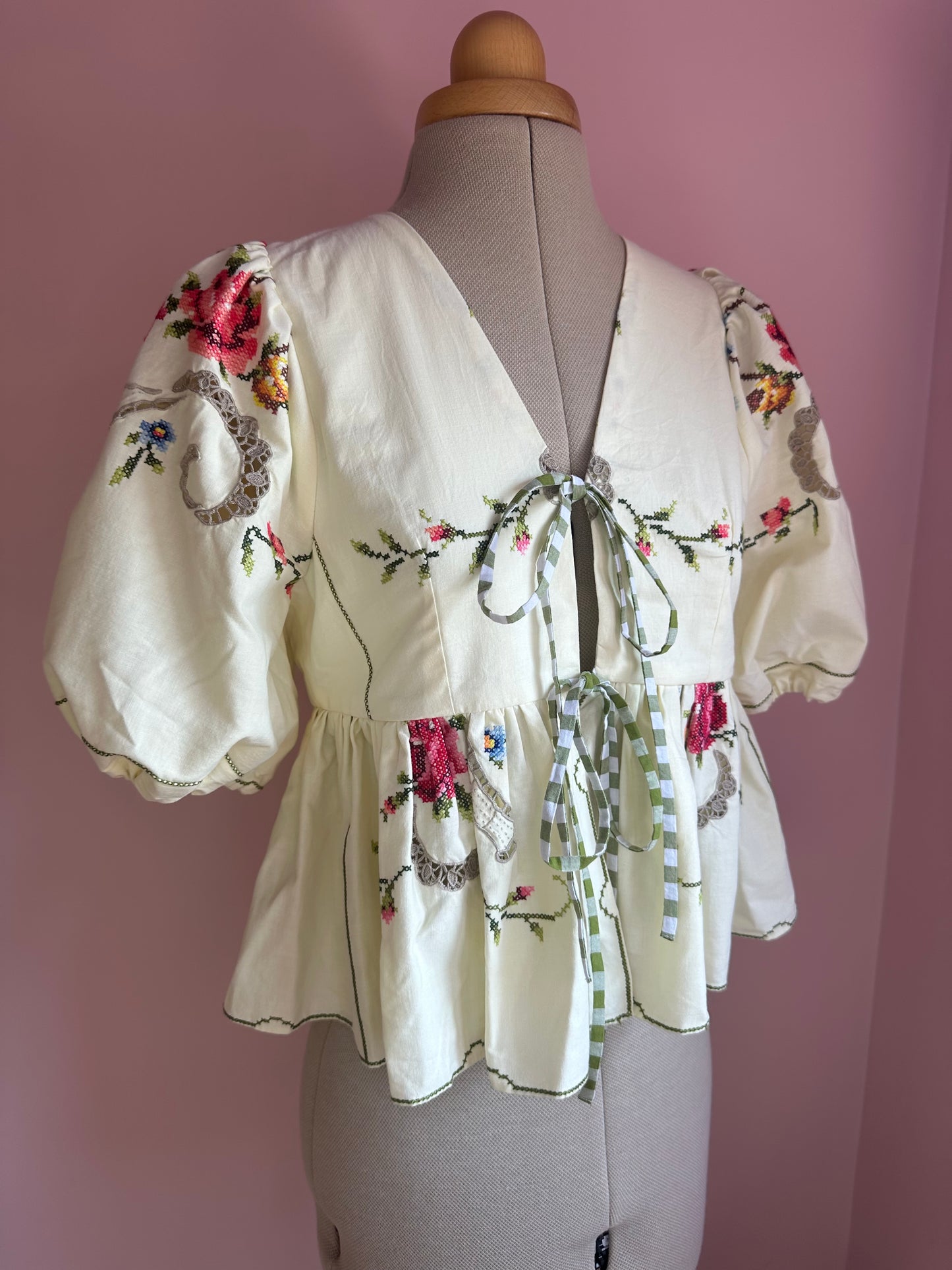 Yellow Embroidered Tie Front Top Size 1 (UK 6-8)