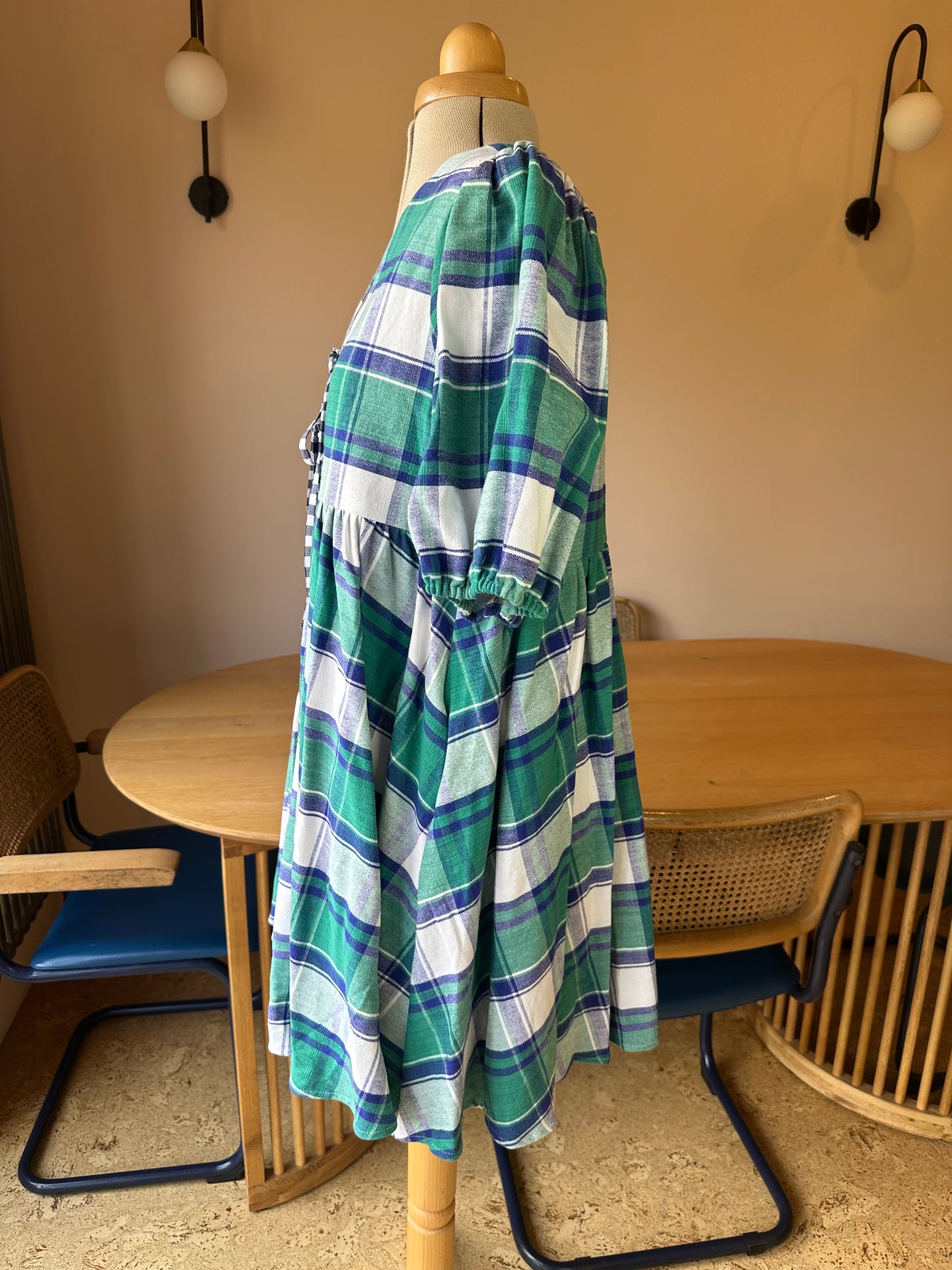SAMPLE SALE 60% off - Green Check Tie Front Dress Size 2 (UK 10-12)